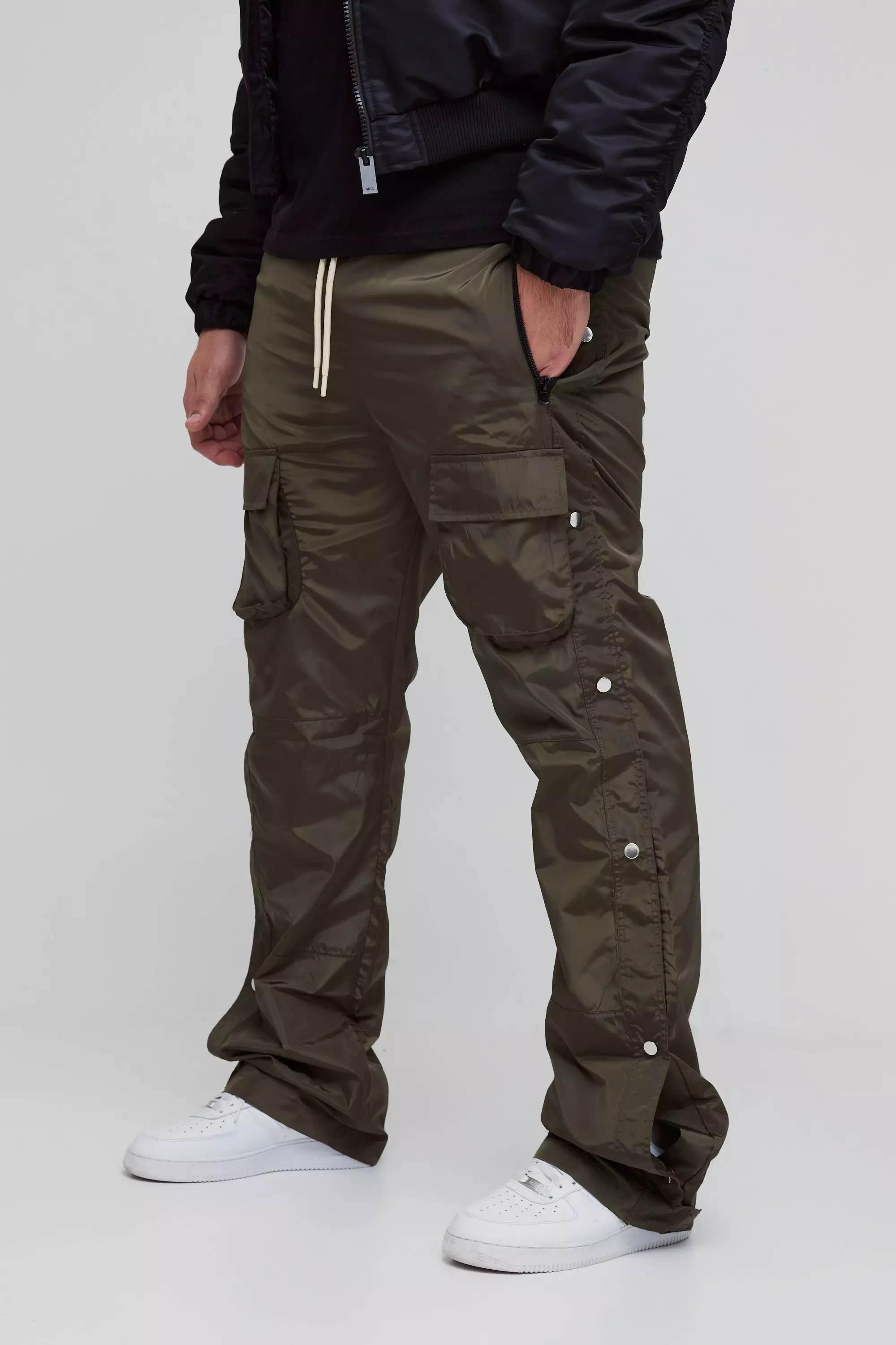 Plus Elasticated Waist Slim Flare Stacked Cargo Trousers | boohooMAN USA
