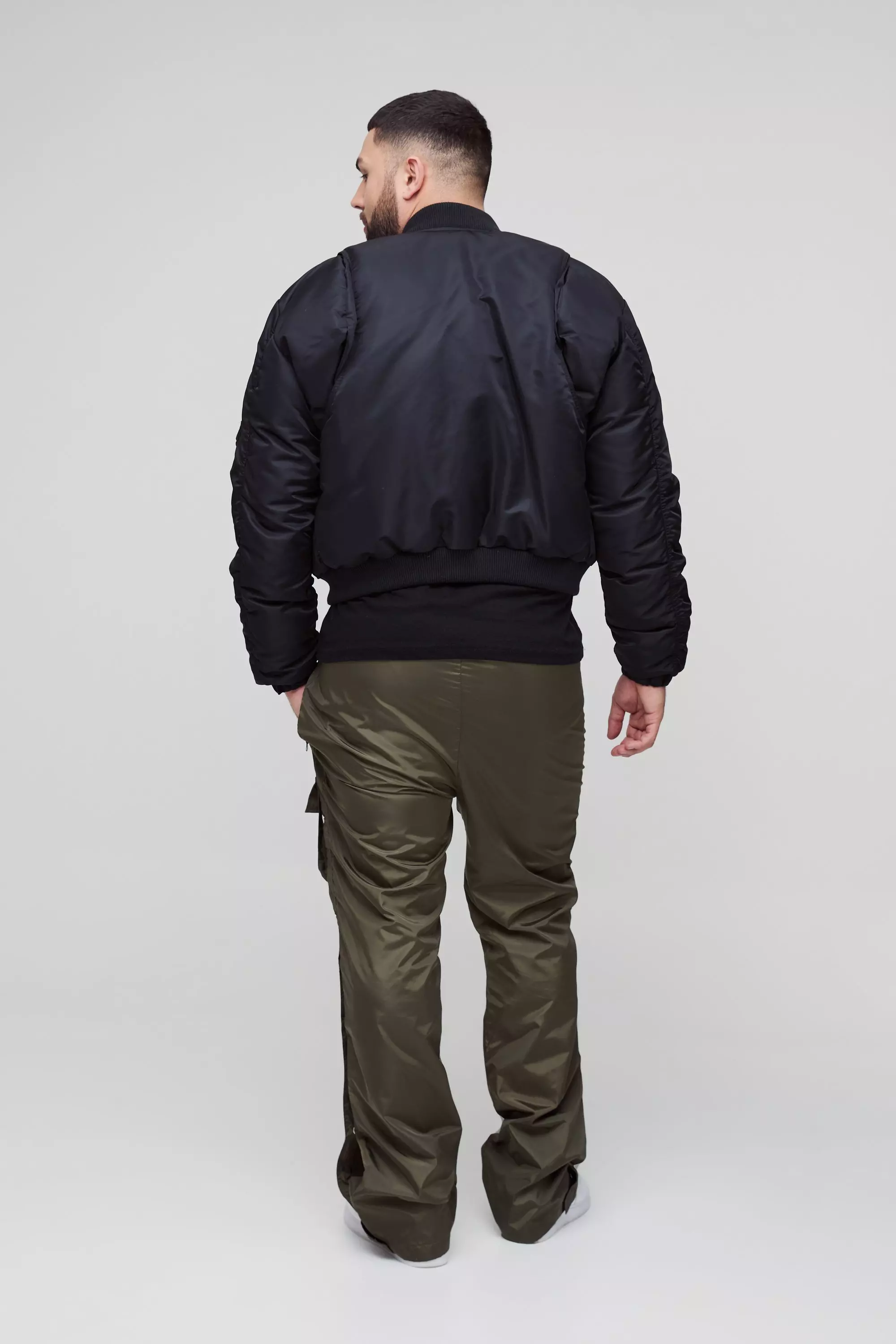 Plus Elasticated Waist Slim Flare Stacked Cargo Trousers | boohooMAN USA