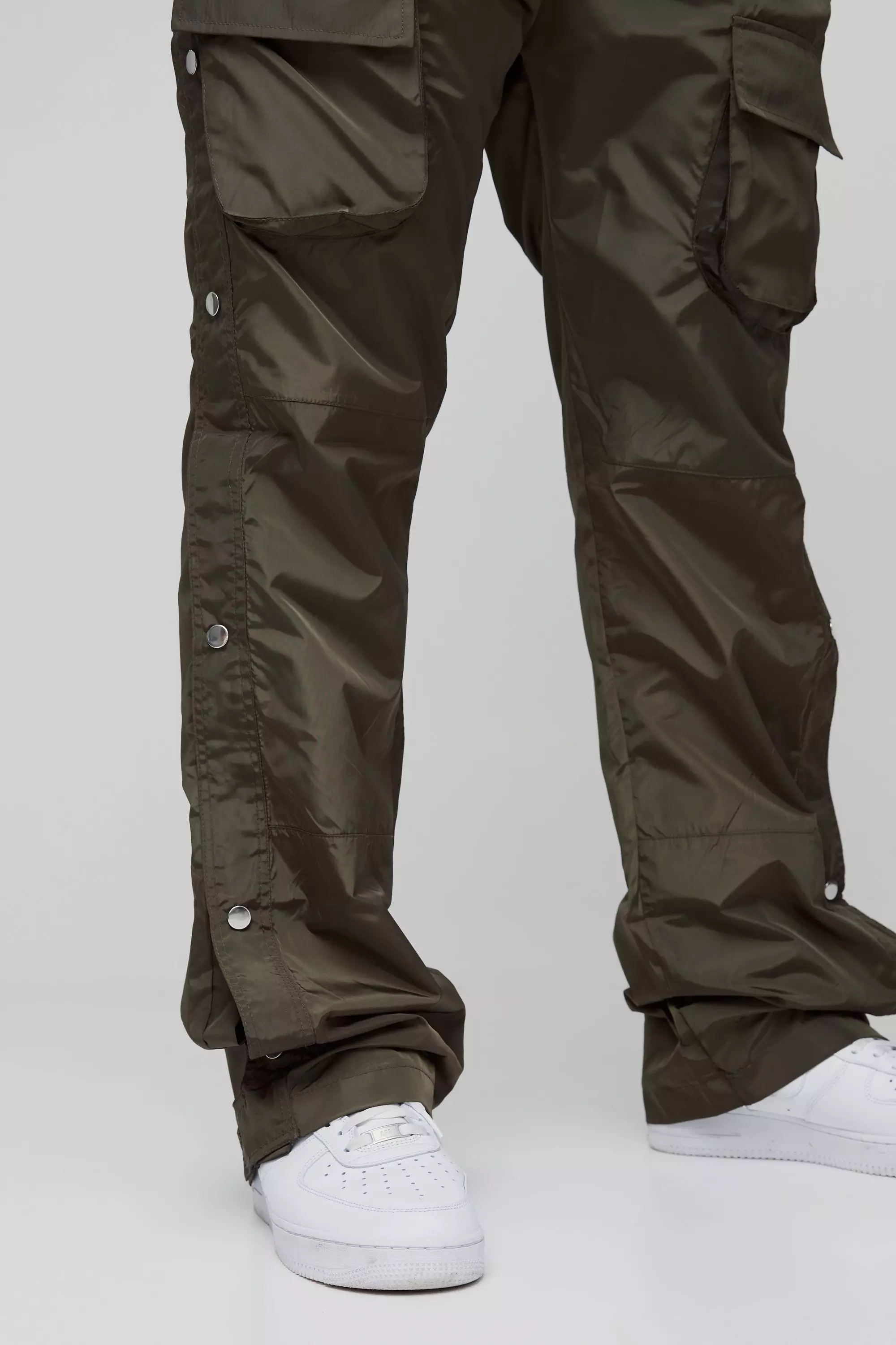 Plus Elasticated Waist Slim Flare Stacked Cargo Trousers | boohooMAN USA