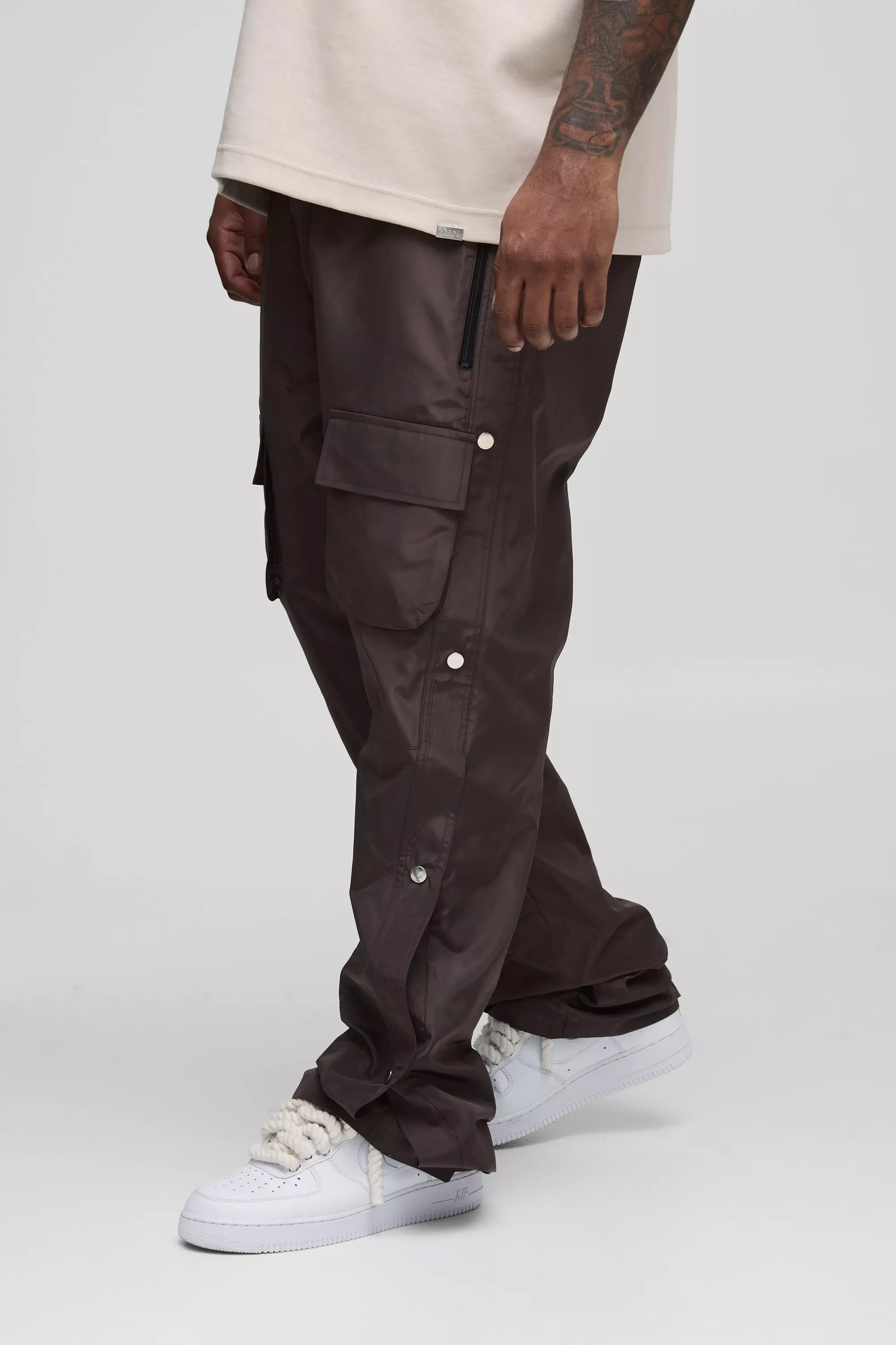 Plus Elasticated Waist Slim Flare Stacked Cargo Pants | boohooMAN USA