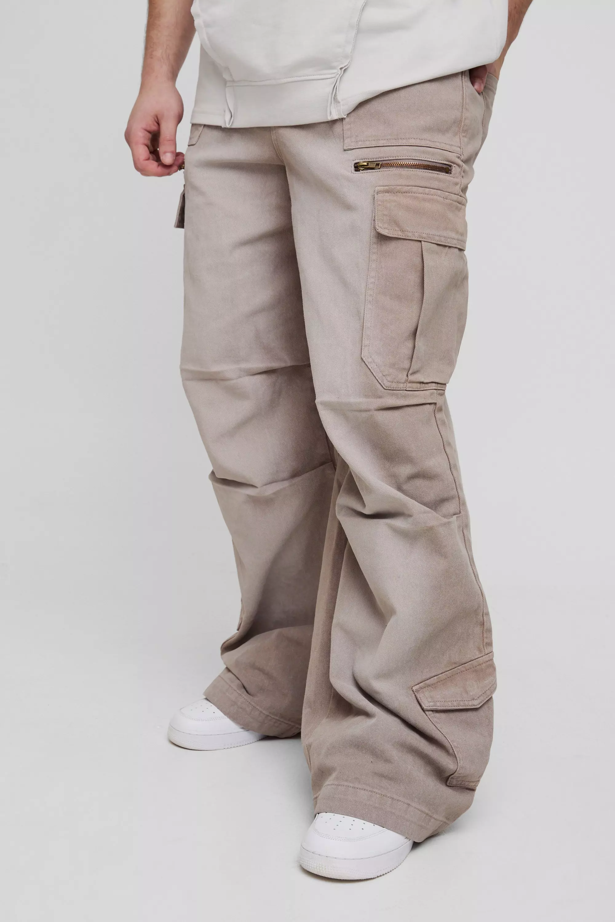 Tall - Jean cargo délavé à taille élastiquée, Stone autre image