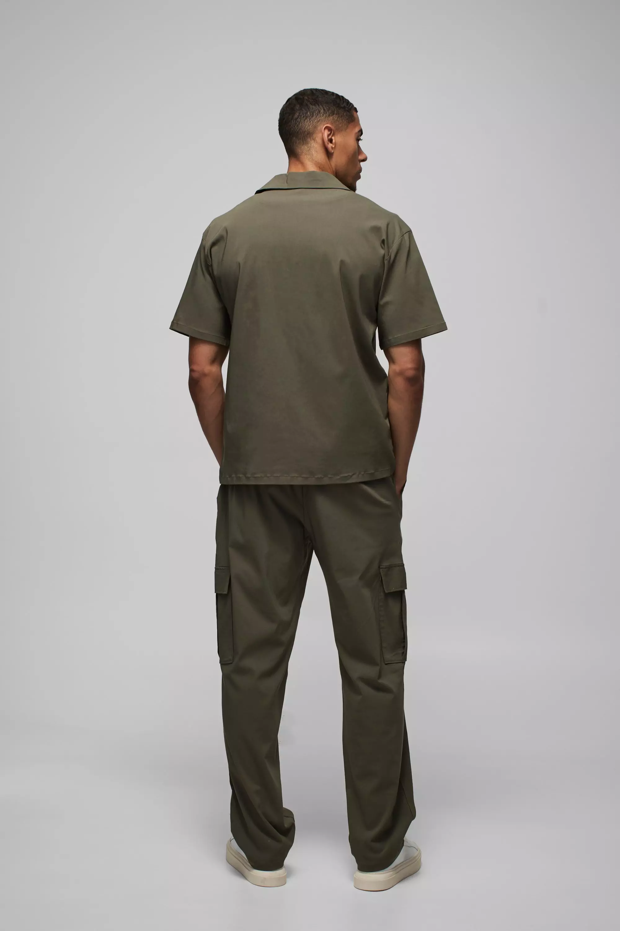 Olive Oversized Revere Bengaline Shirt & Cargo Trouser Set alternative image