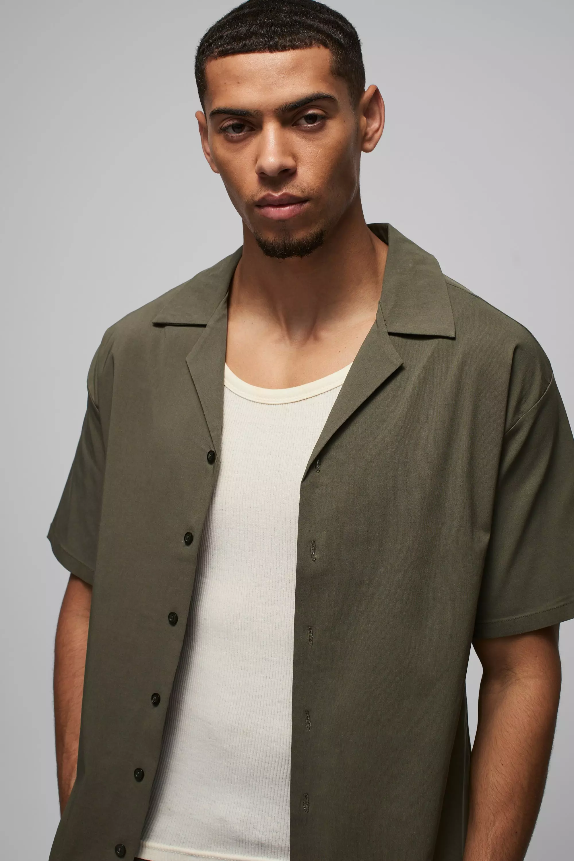 Olive Oversized Revere Bengaline Shirt & Cargo Trouser Set alternative image
