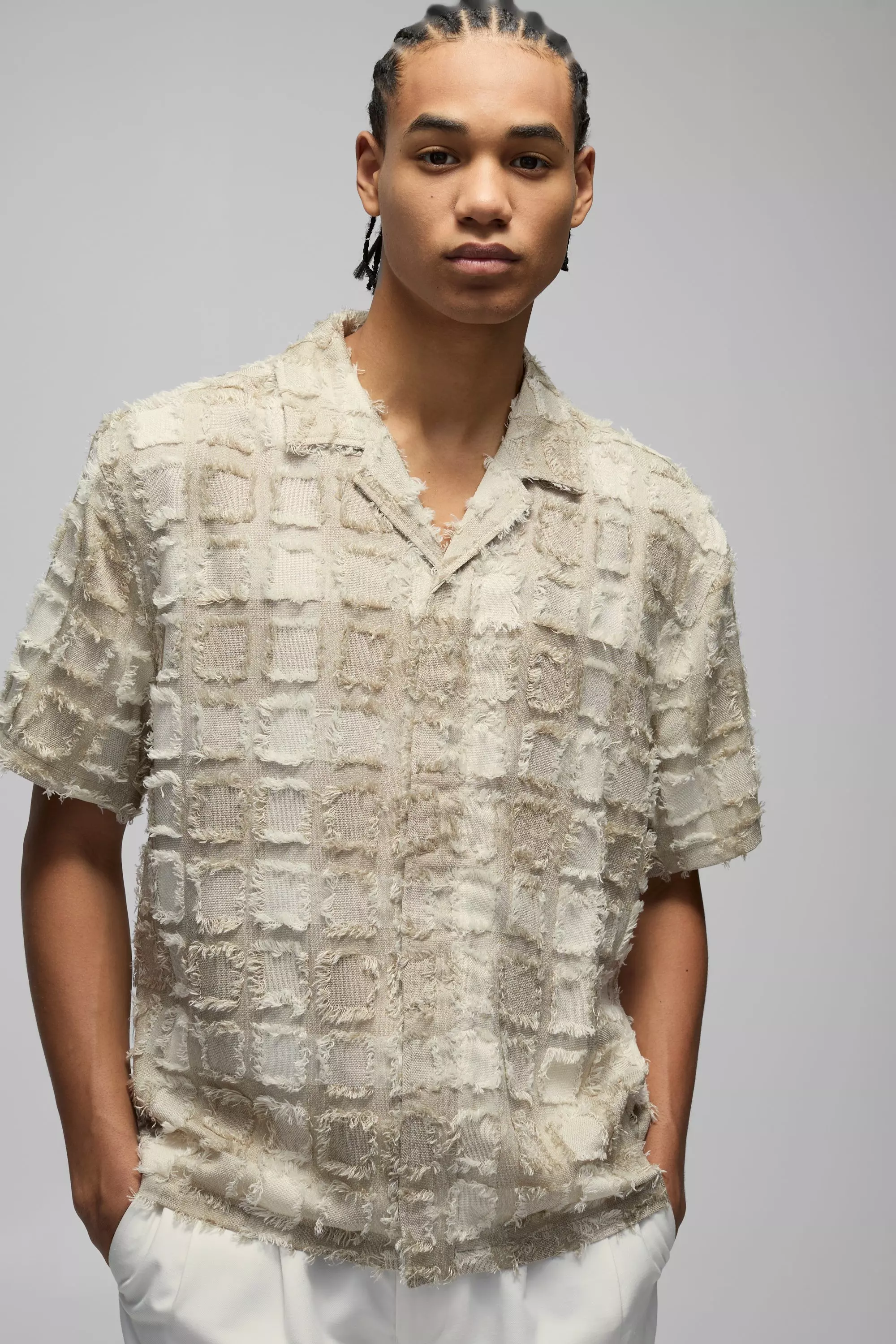 Stone Oversized Tufted Texture Zip Up Shirt alternative image