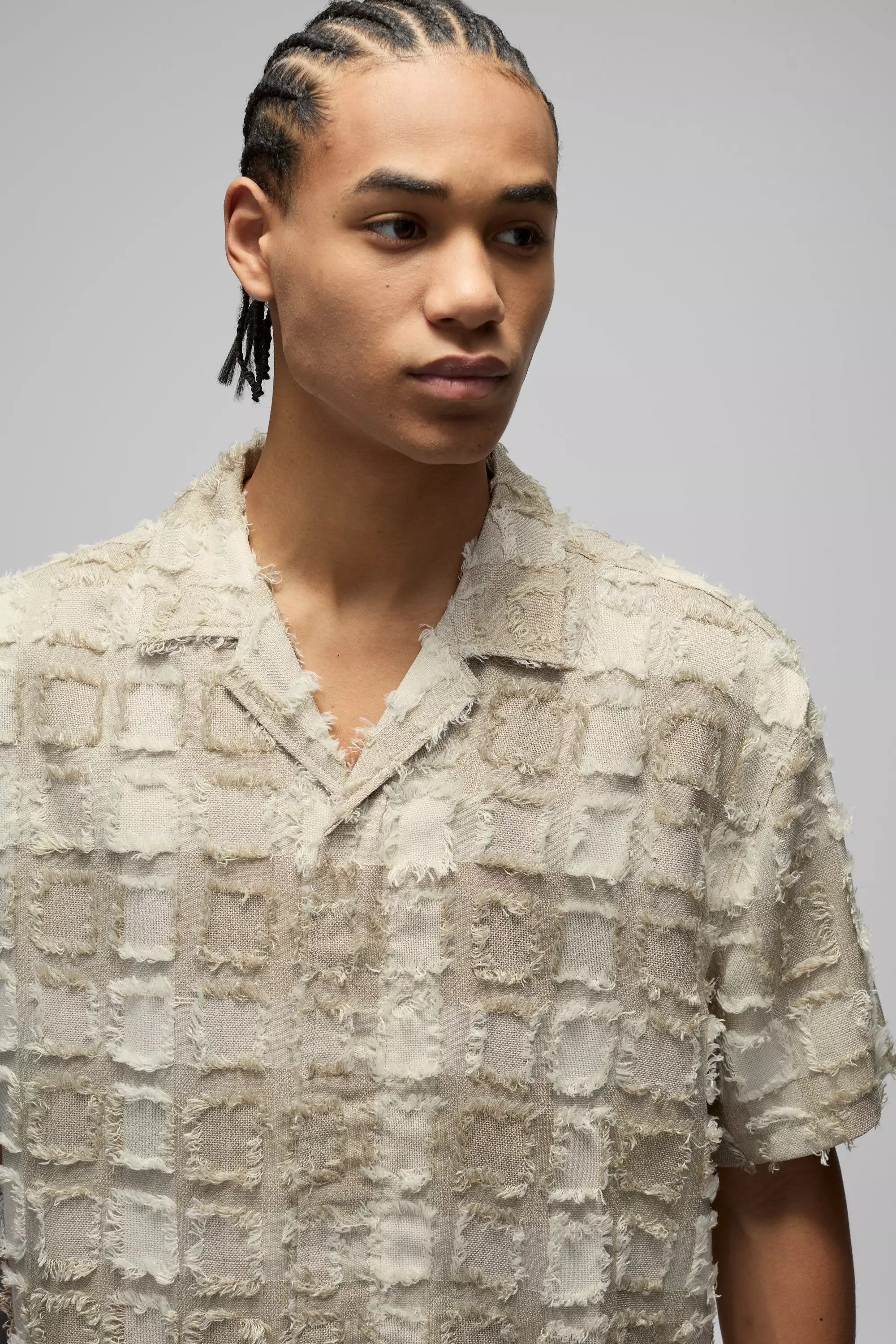 Stone Oversized Tufted Texture Zip Up Shirt alternative image