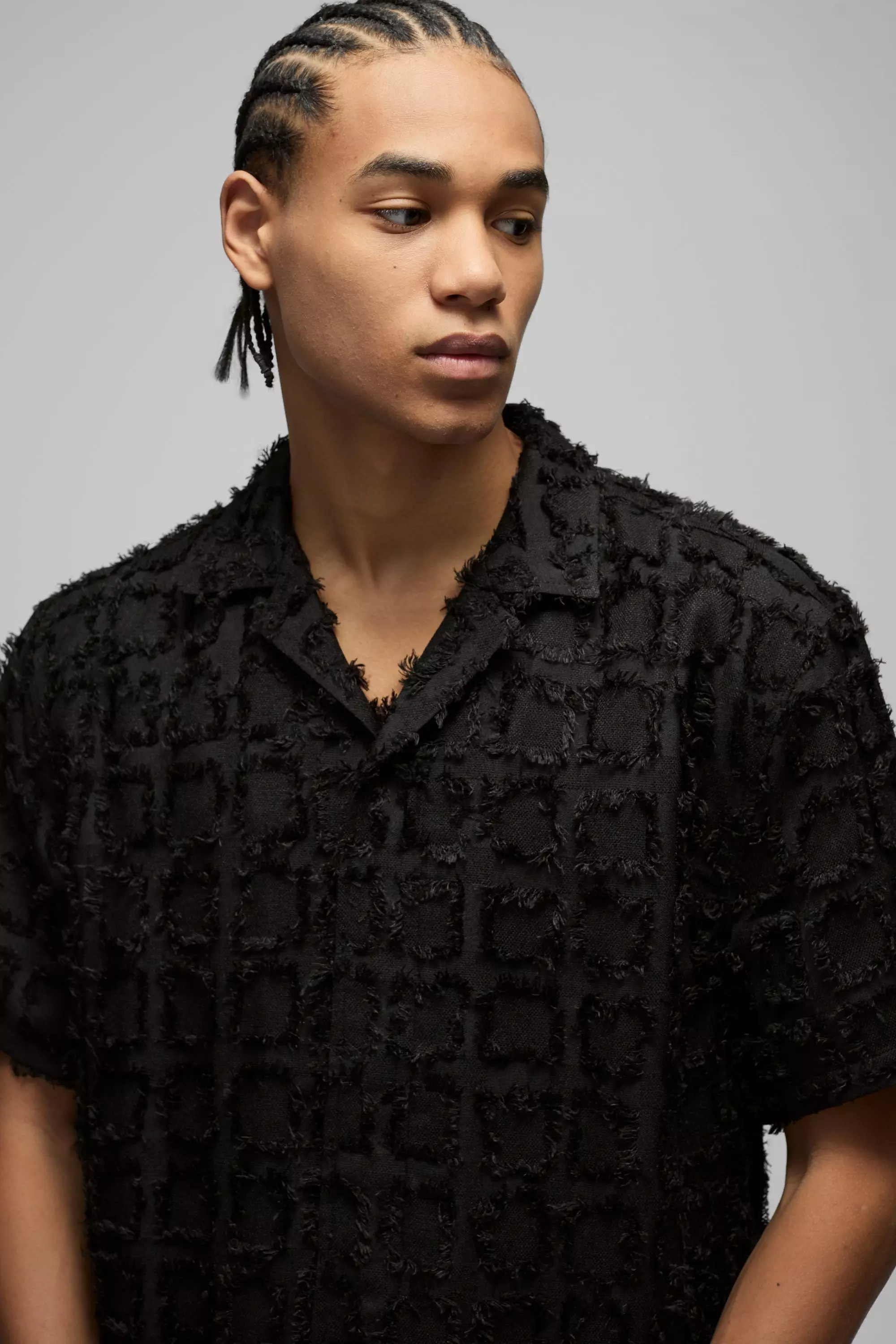 Black Oversized Tufted Texture Zip Up Shirt alternative image