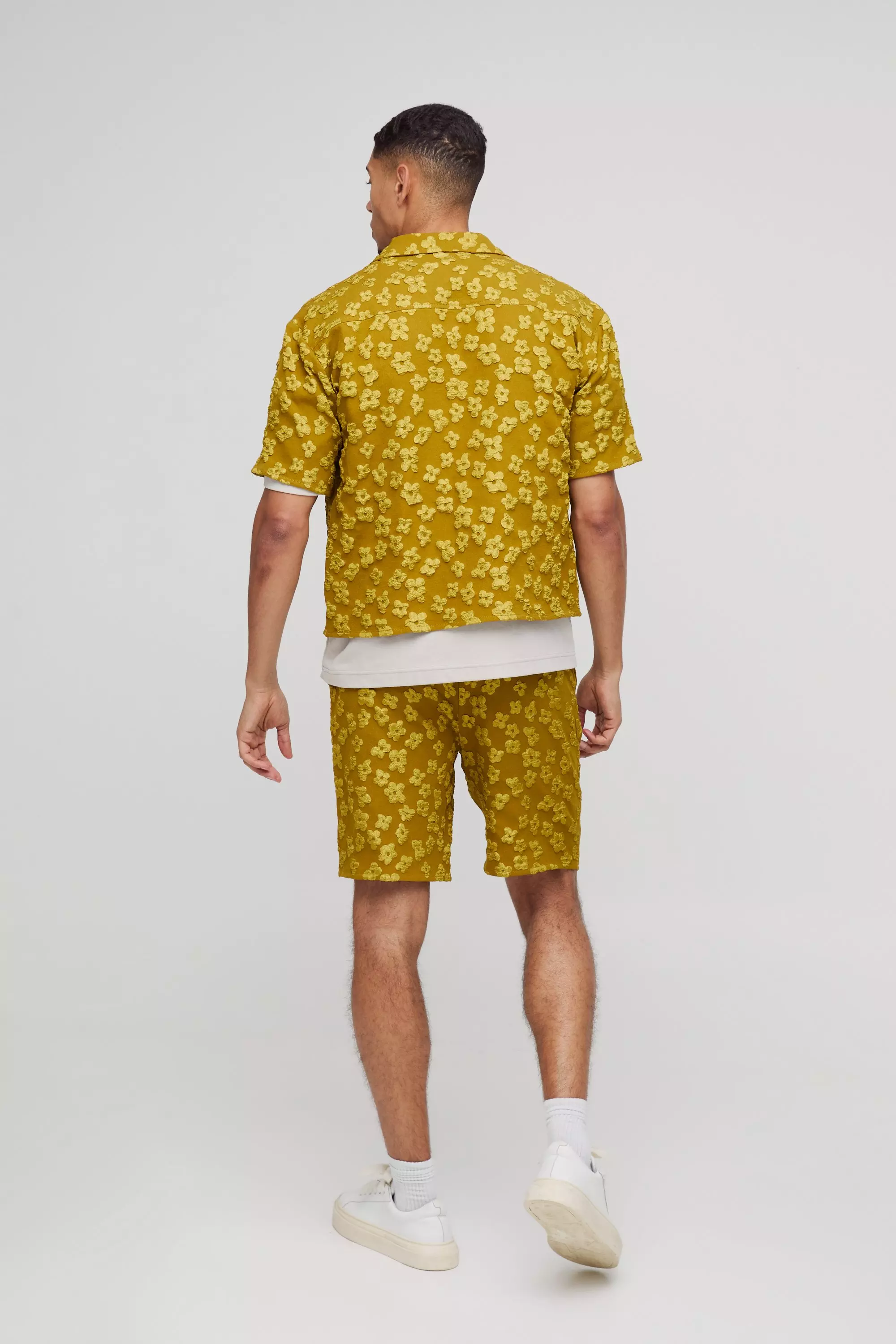 Chartreuse Oversized Boxy Jacquard Floral Shirt & Short Set alternative image