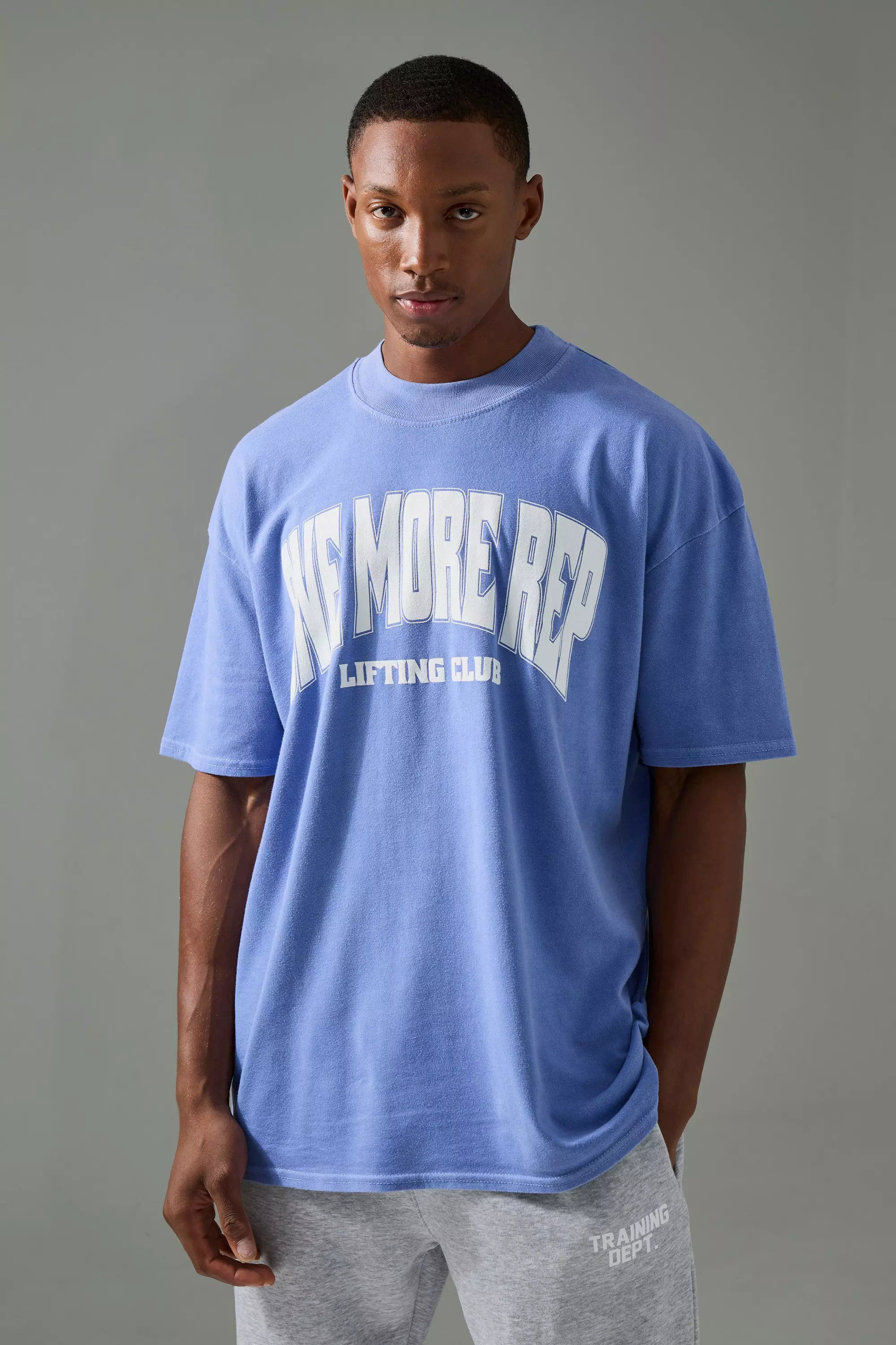 Man Active One More Rep Oversized Over-dye T-shirt Blue