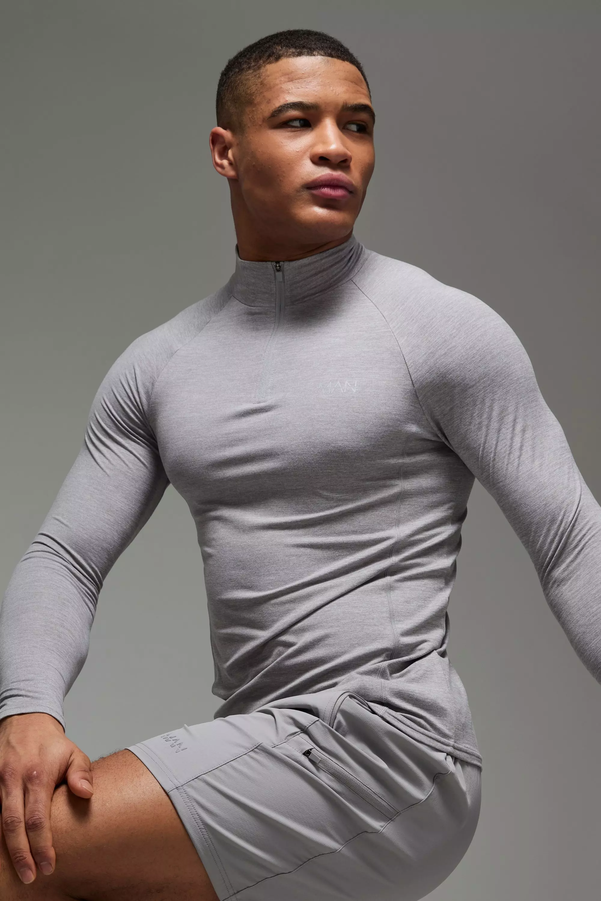 Grey marl Man Active Fleece Lined Marl Muscle Fit 1/4 Zip alternative image