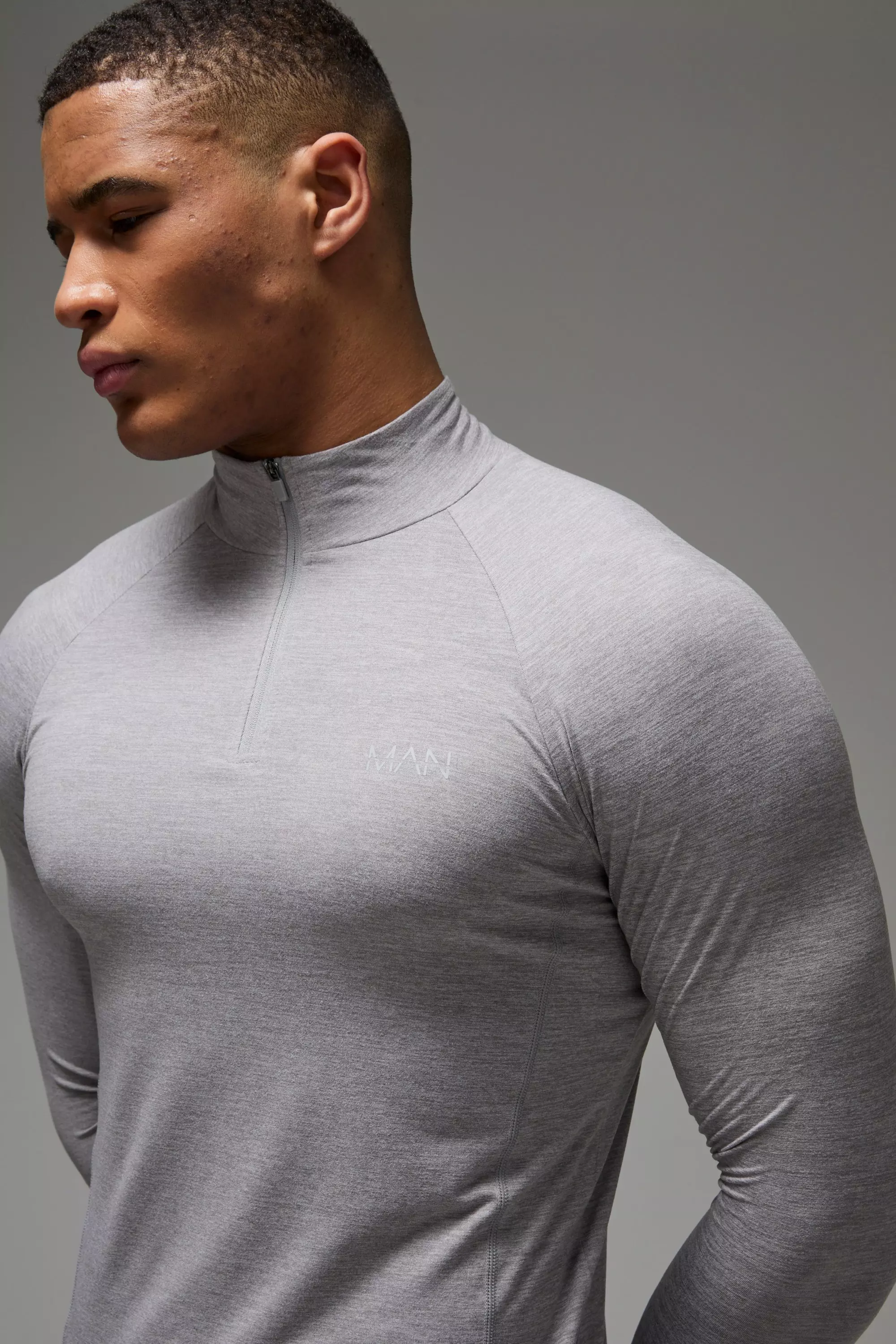 Grey marl Man Active Fleece Lined Marl Muscle Fit 1/4 Zip alternative image