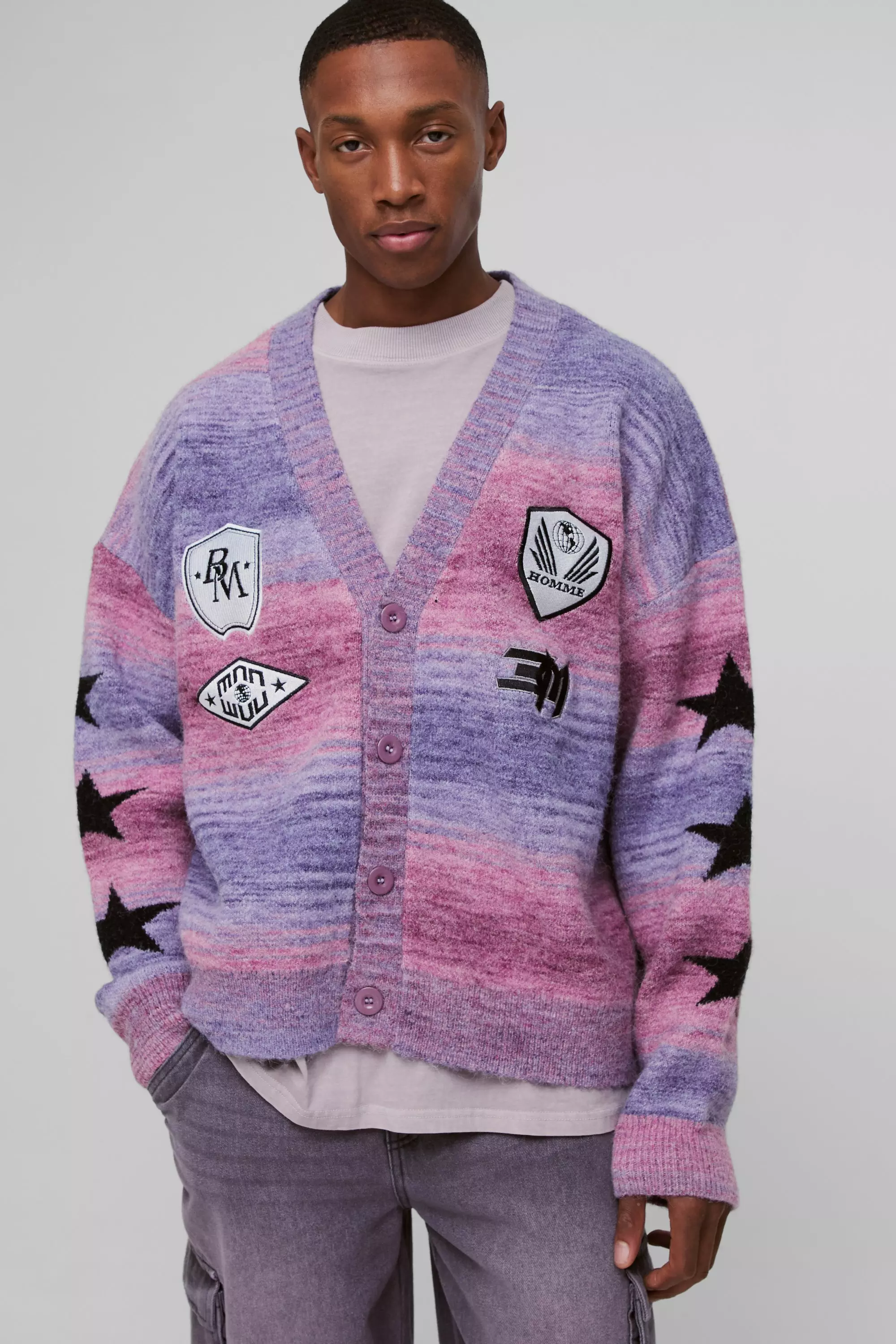 Cardigan oversize à rayures en maille brossée, Pink autre image