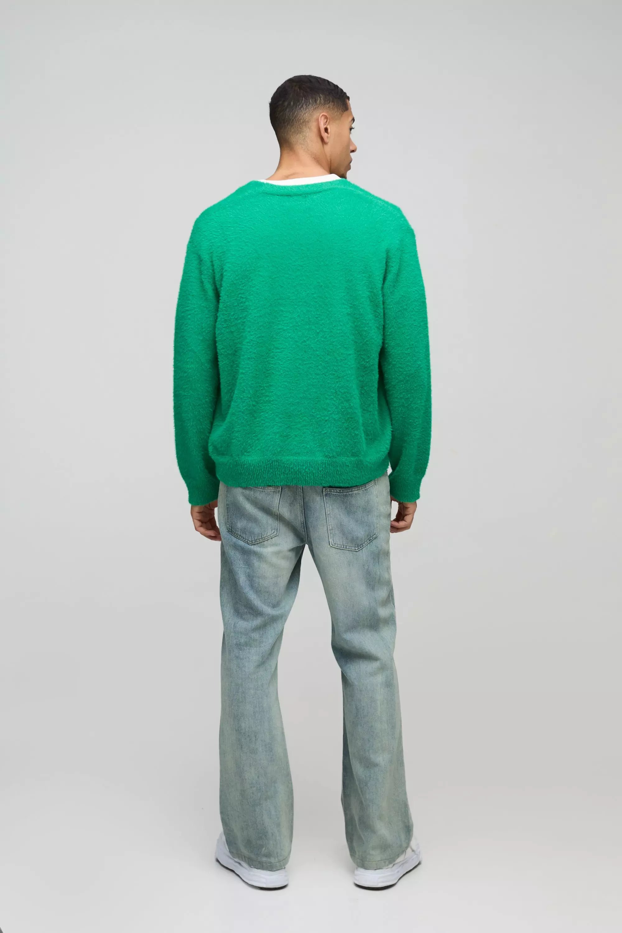 Green Boxy Fluffy Knitted Cardigan alternative image
