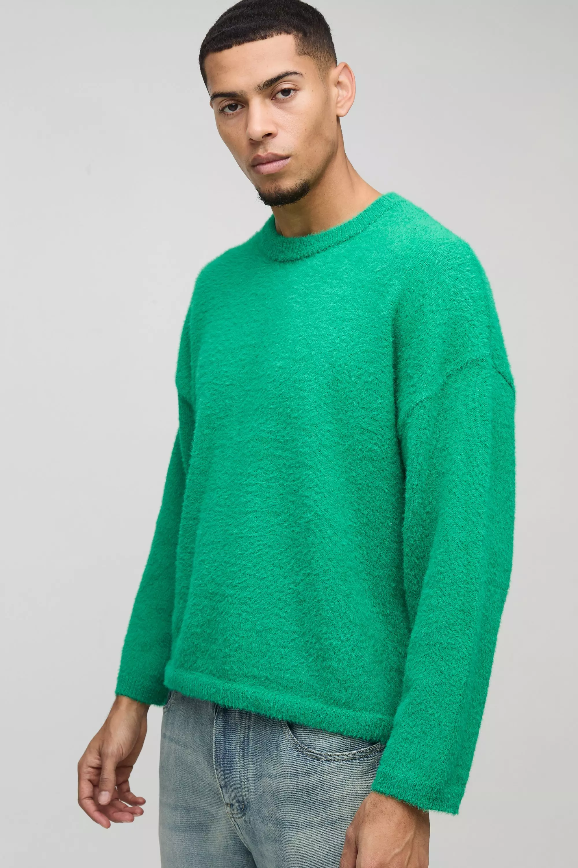 Boxy Fluffy Knitted Jumper Green