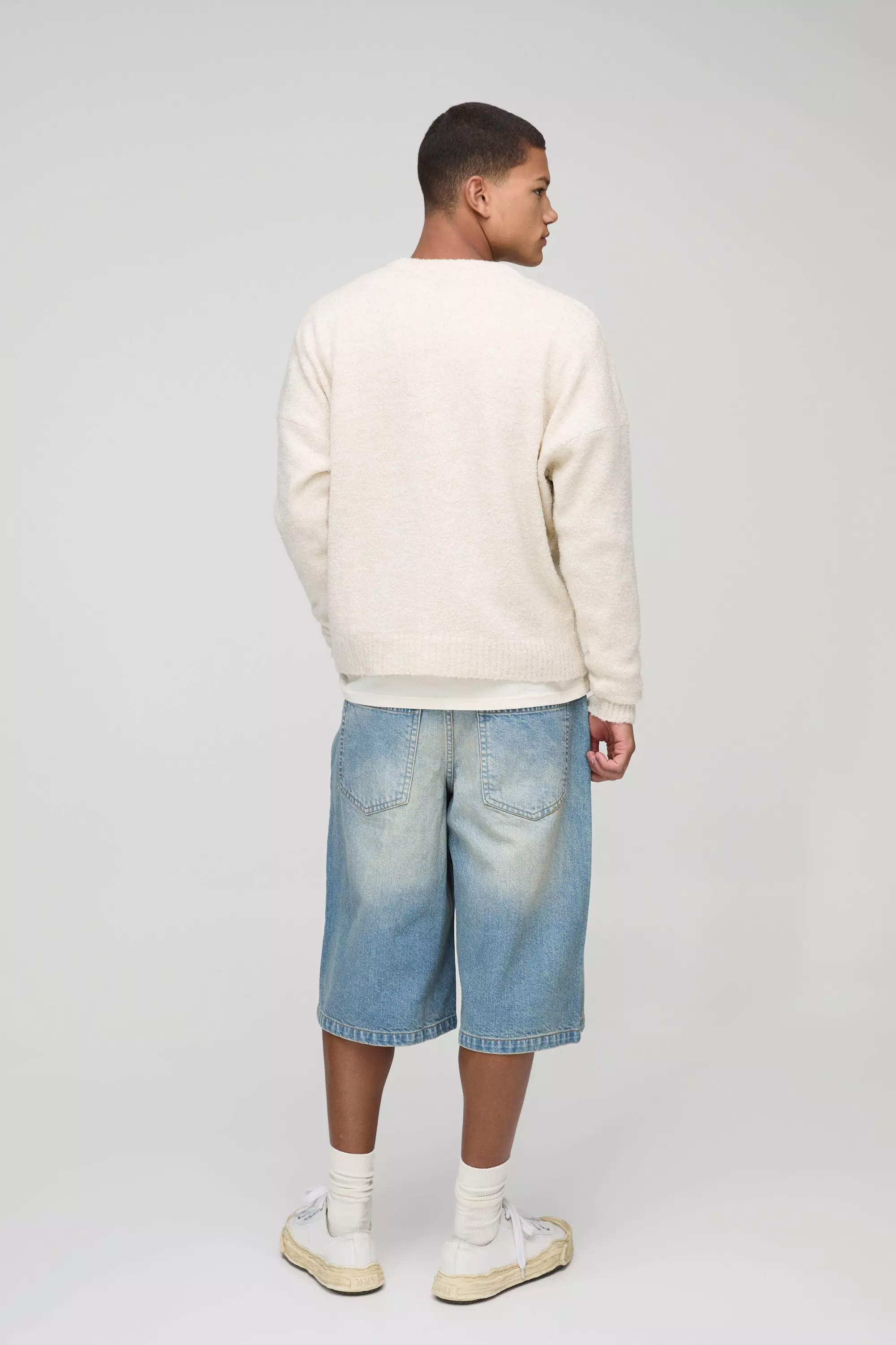 Longline Rigid Stonewash Denim Jorts | boohooMAN USA