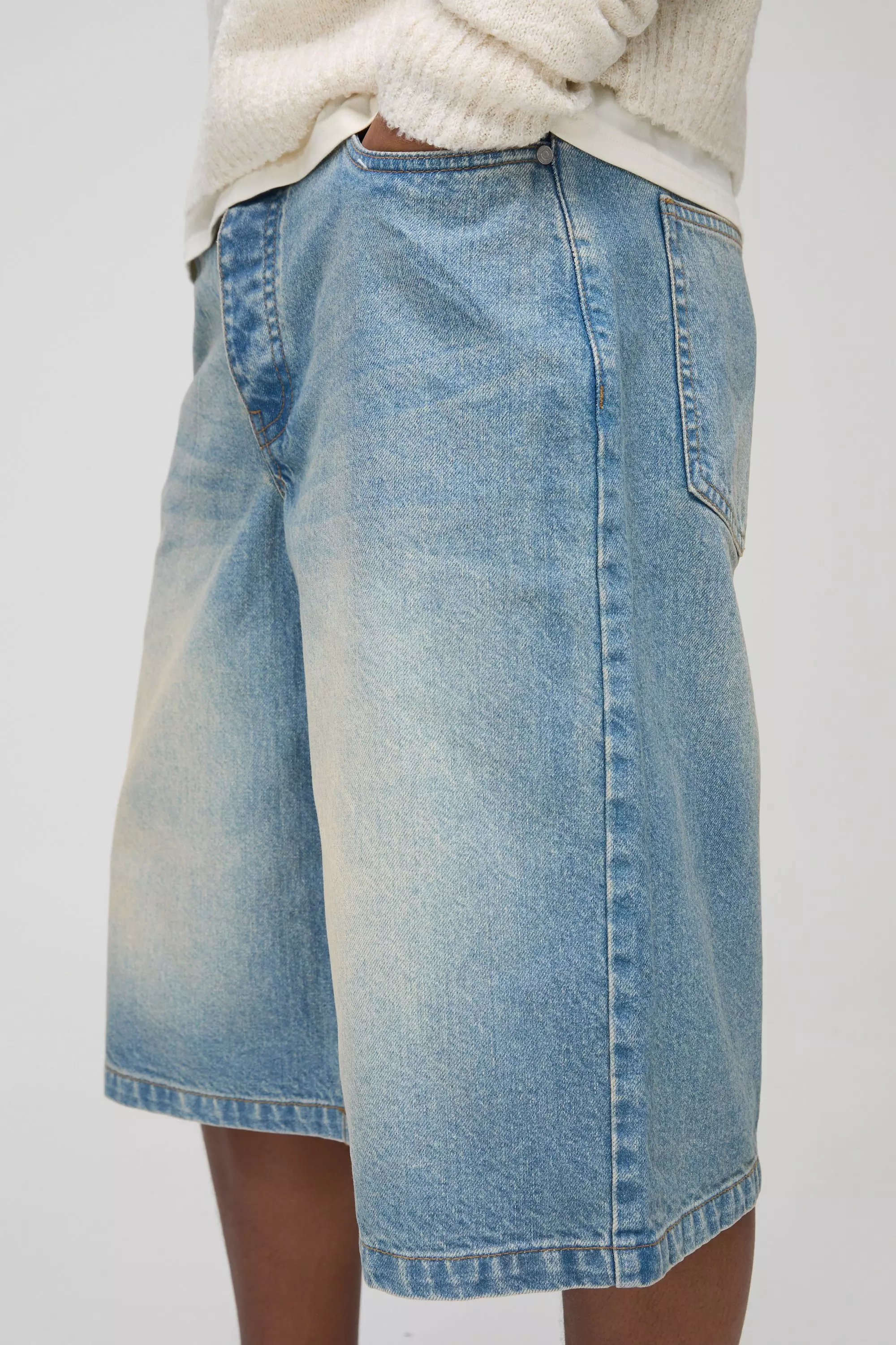 Longline Rigid Stonewash Denim Jorts | boohooMAN USA
