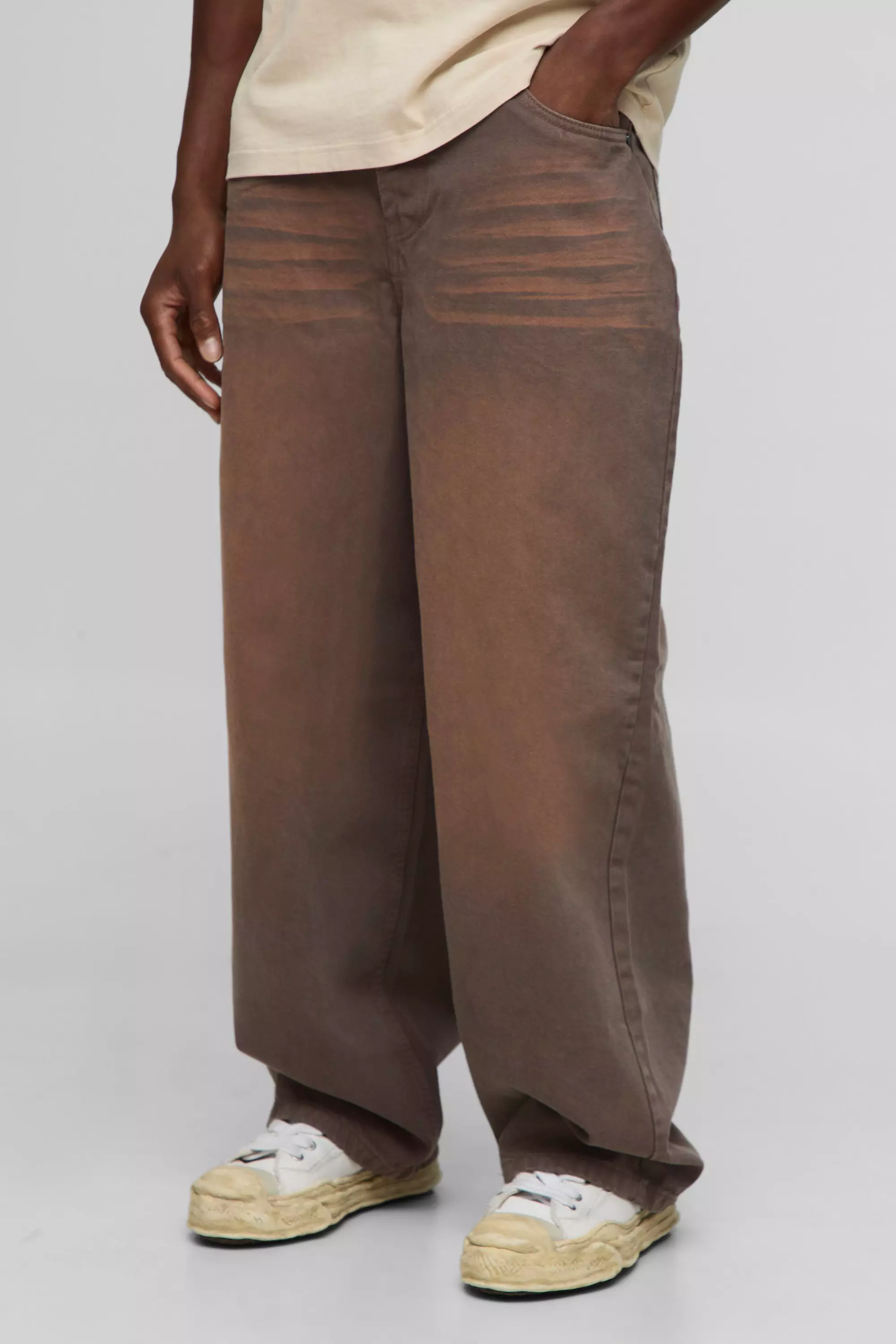 Super Baggy Rigid Washed Brown Jeans | boohooMAN USA