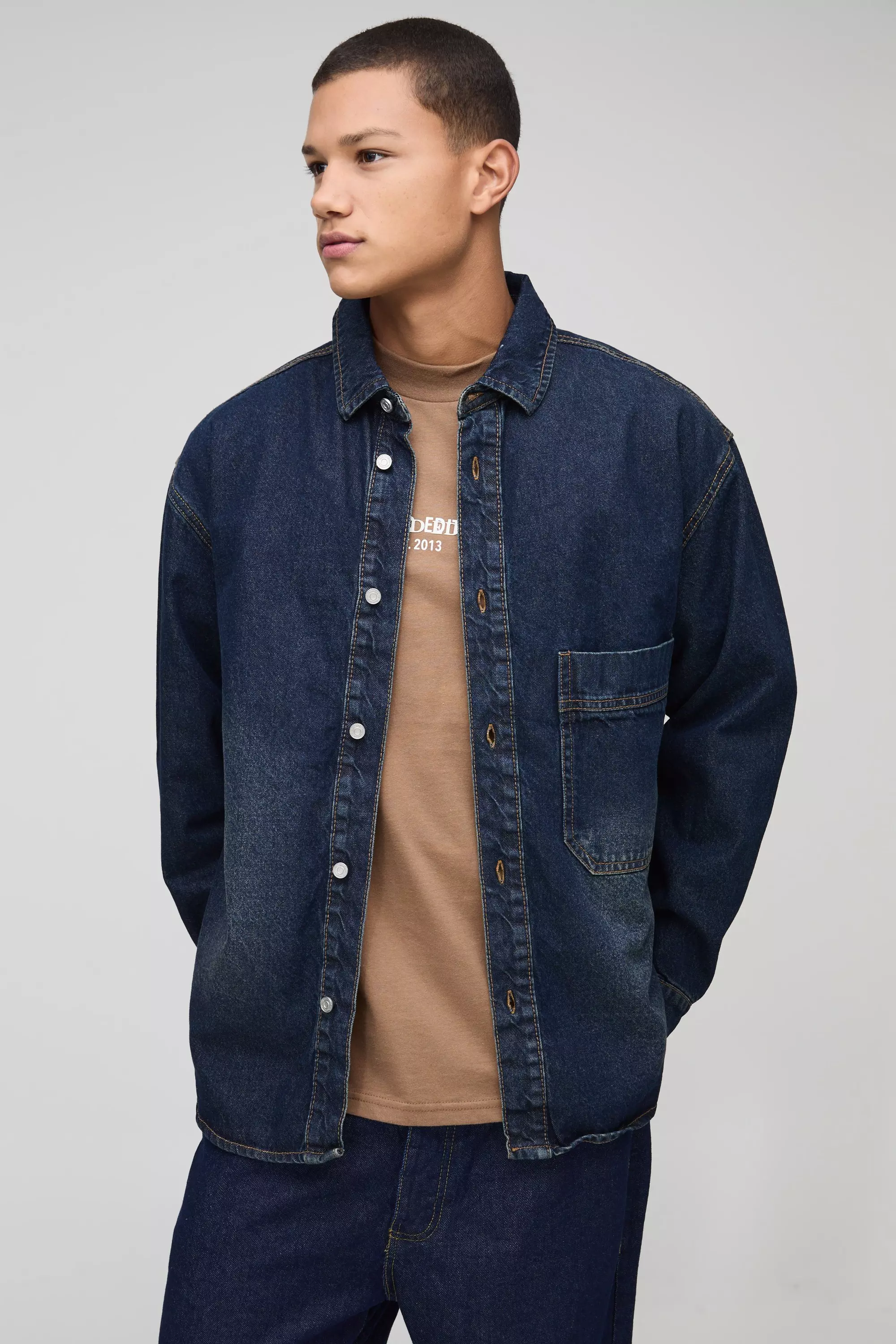 Antique wash Oversized Rigid Antique Washed Denim Shirt alternative image