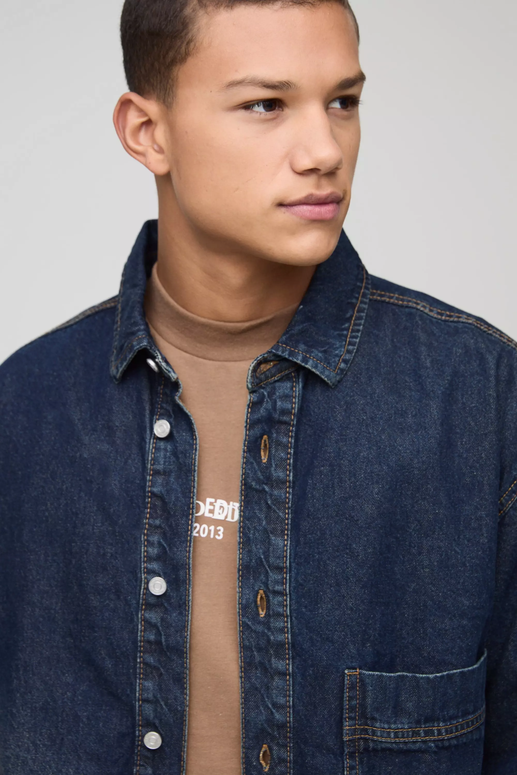 Antique wash Oversized Rigid Antique Washed Denim Shirt alternative image