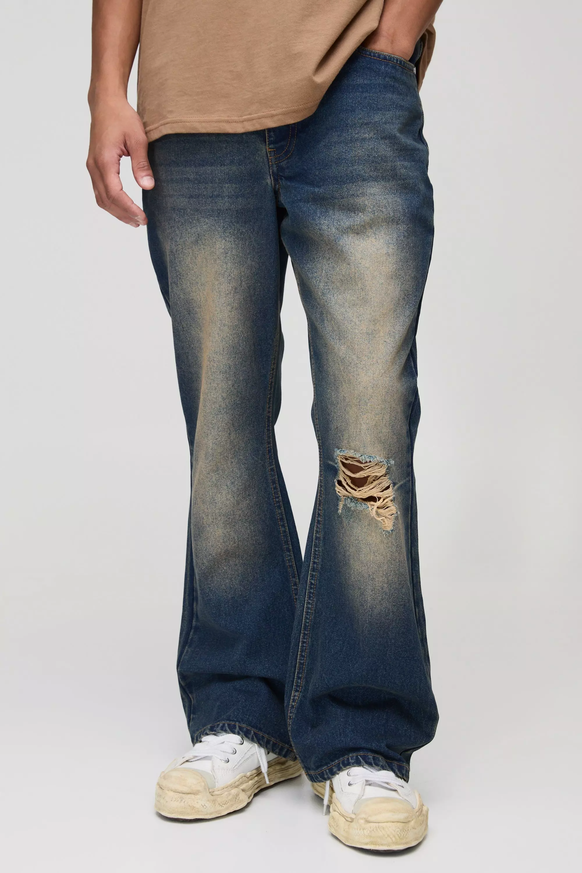 Vintage blue Gebleekte Baggy Jeans Met Gescheurde Knieën alternatieve afbeelding