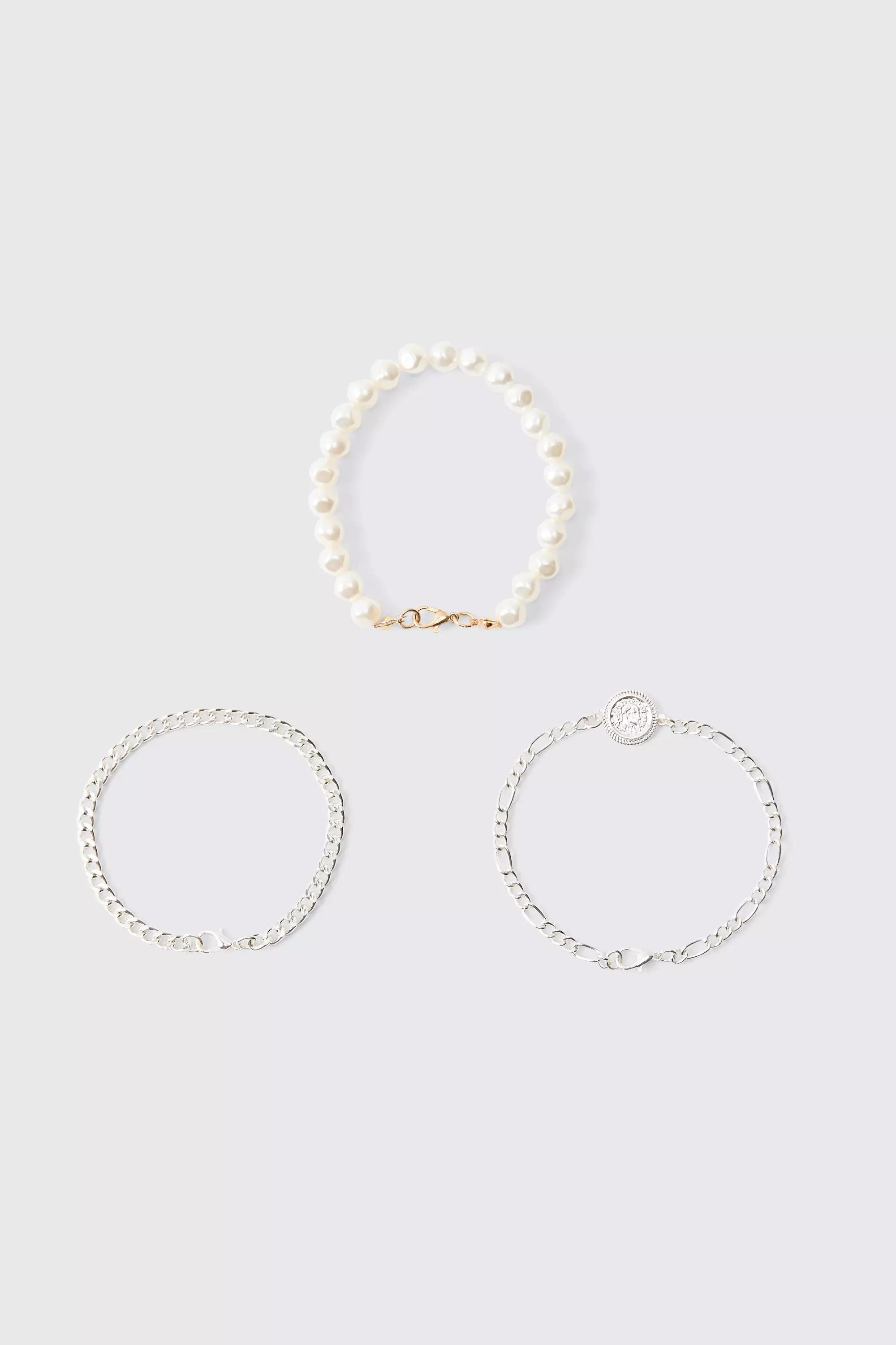 Pearl Bracelet 3 Pack Silver