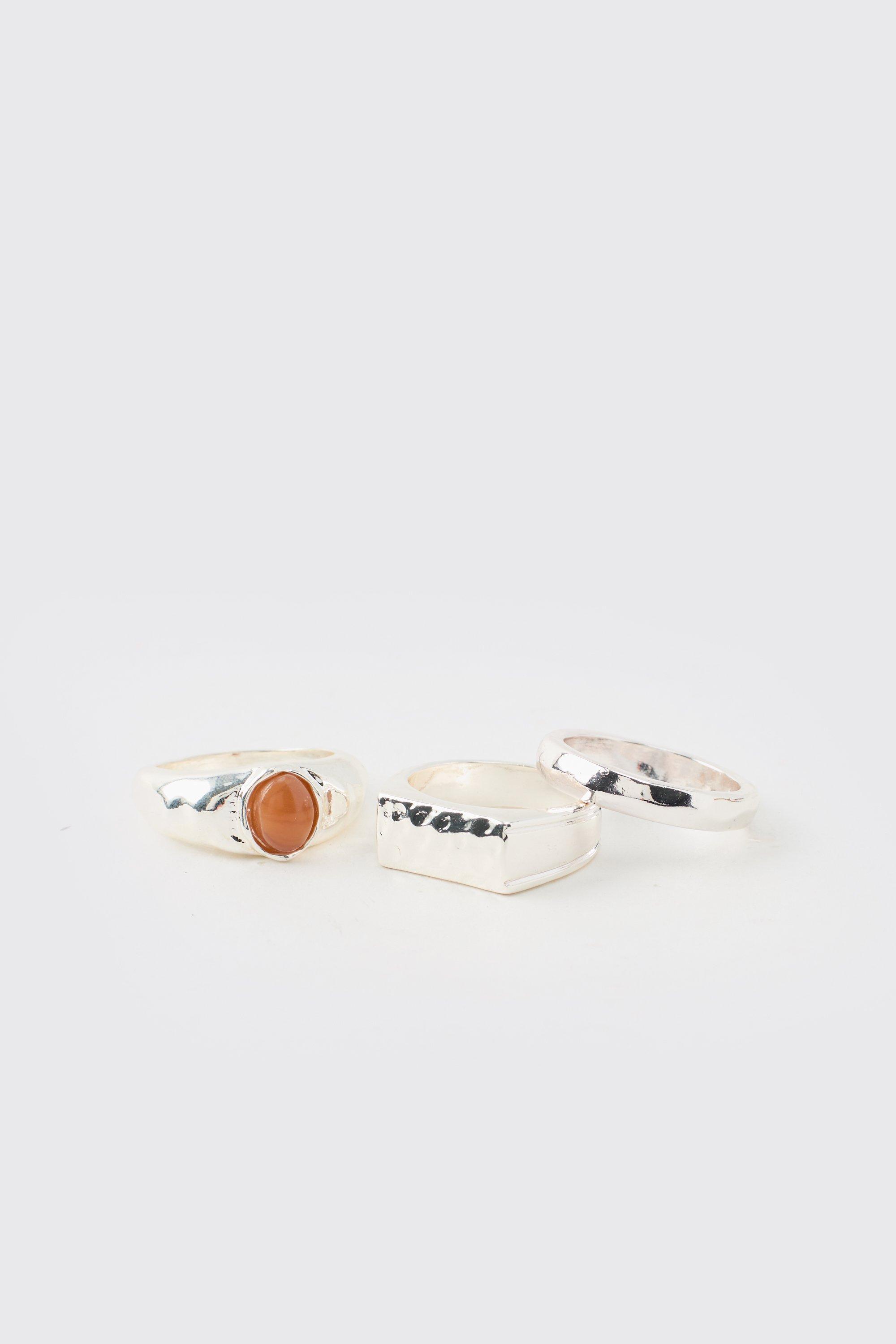 Silver Rings 3 Pack | boohooMAN USA