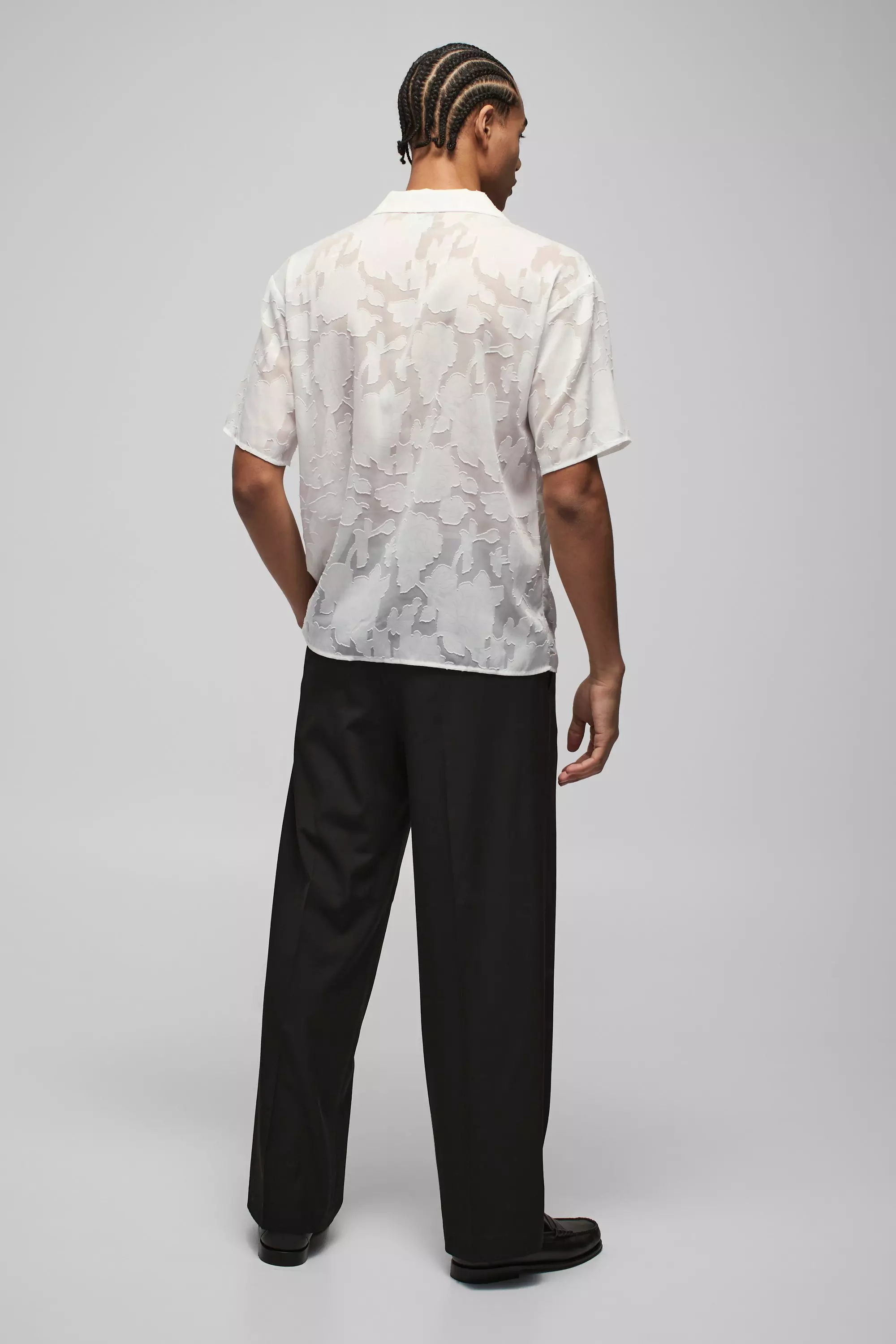 Camicia Oversize In Organza A Fiori Con Rever, White immagine alternativa