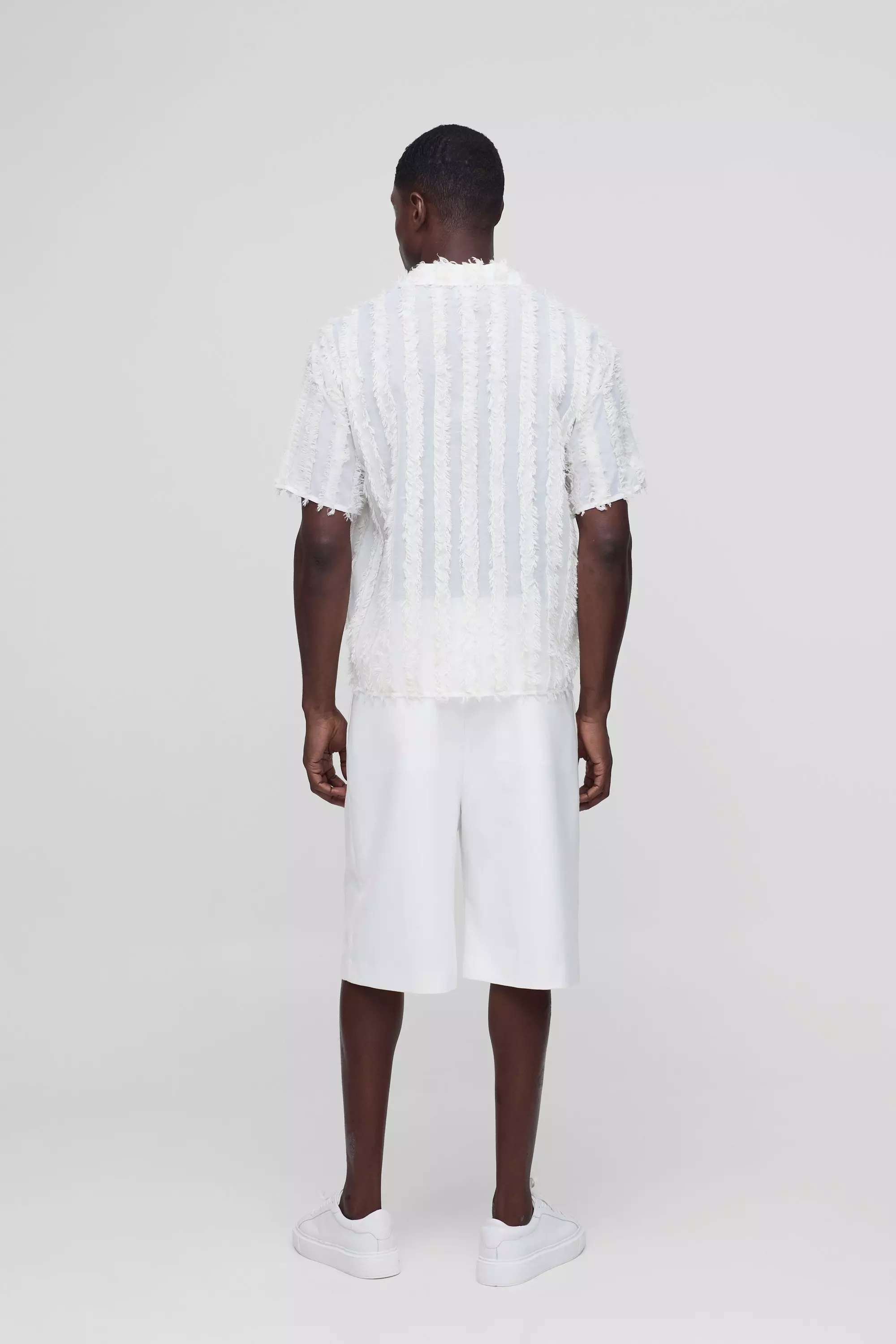 Ecru Oversized Tufted Stripe Revere Shirt alternative image