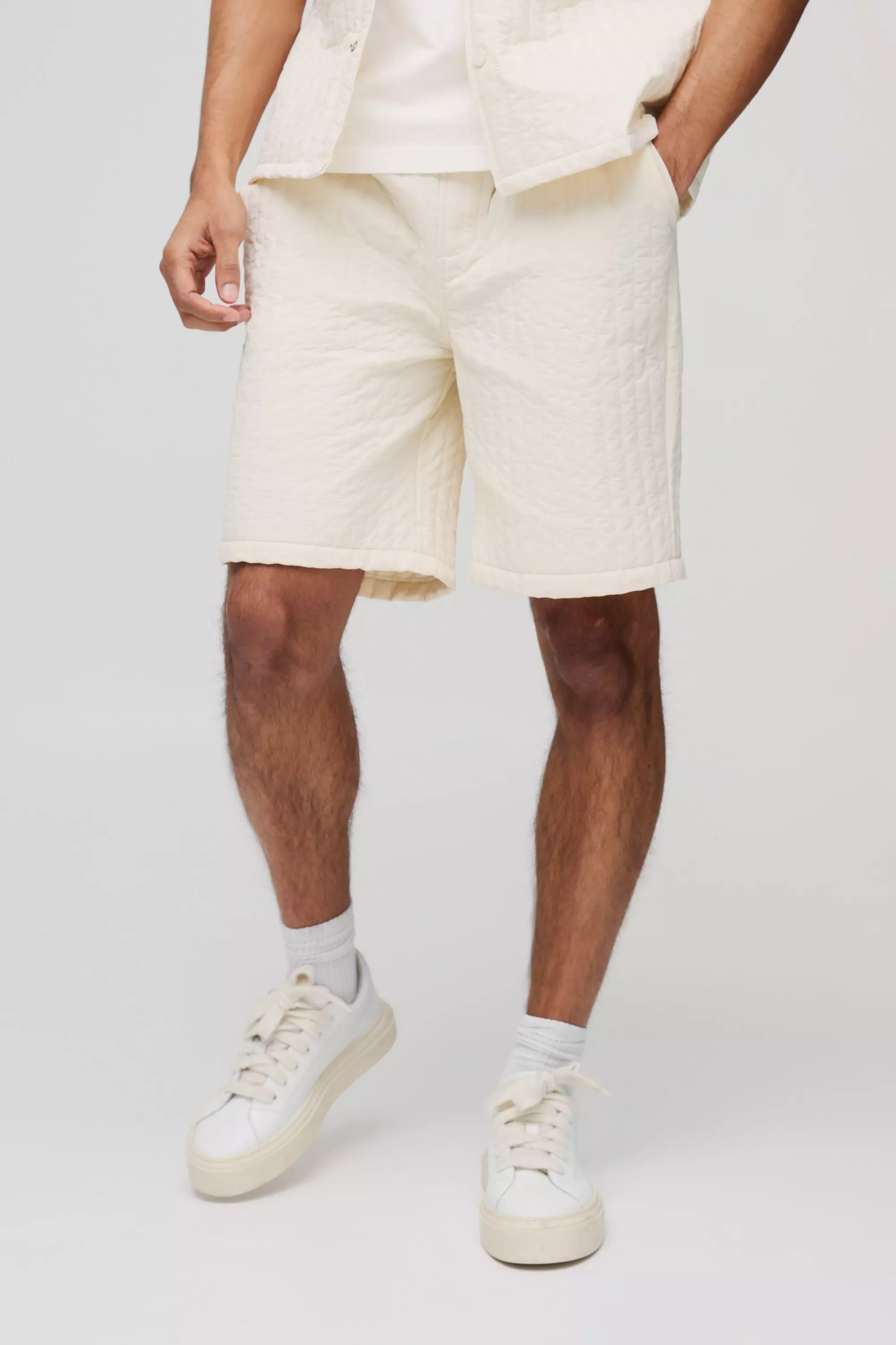 Camicia Oversize In Nylon Trapuntato, Ecru immagine alternativa