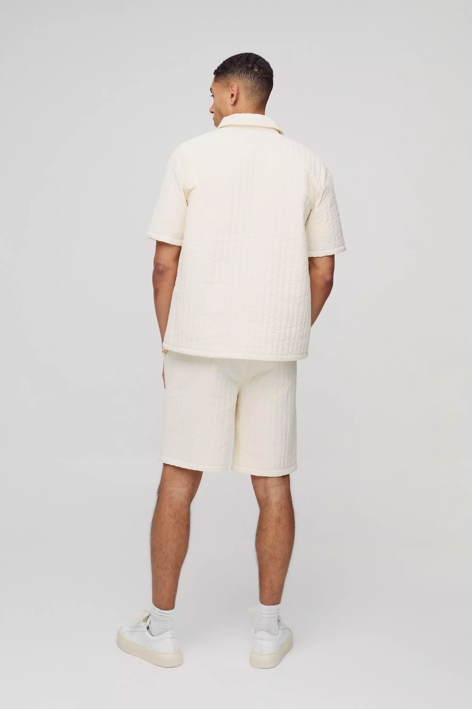 Camicia Oversize In Nylon Trapuntato, Ecru immagine alternativa
