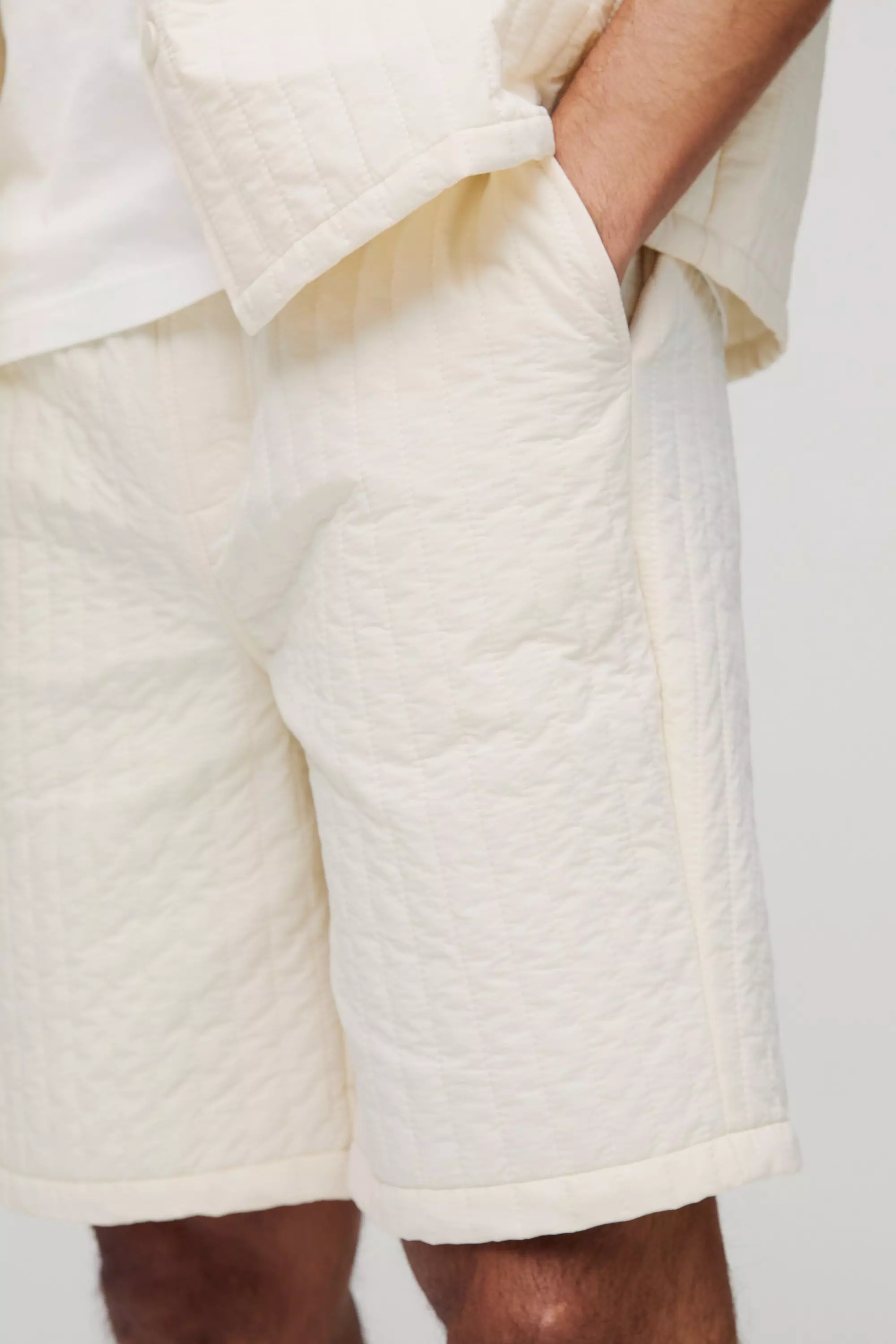 Camicia Oversize In Nylon Trapuntato, Ecru immagine alternativa
