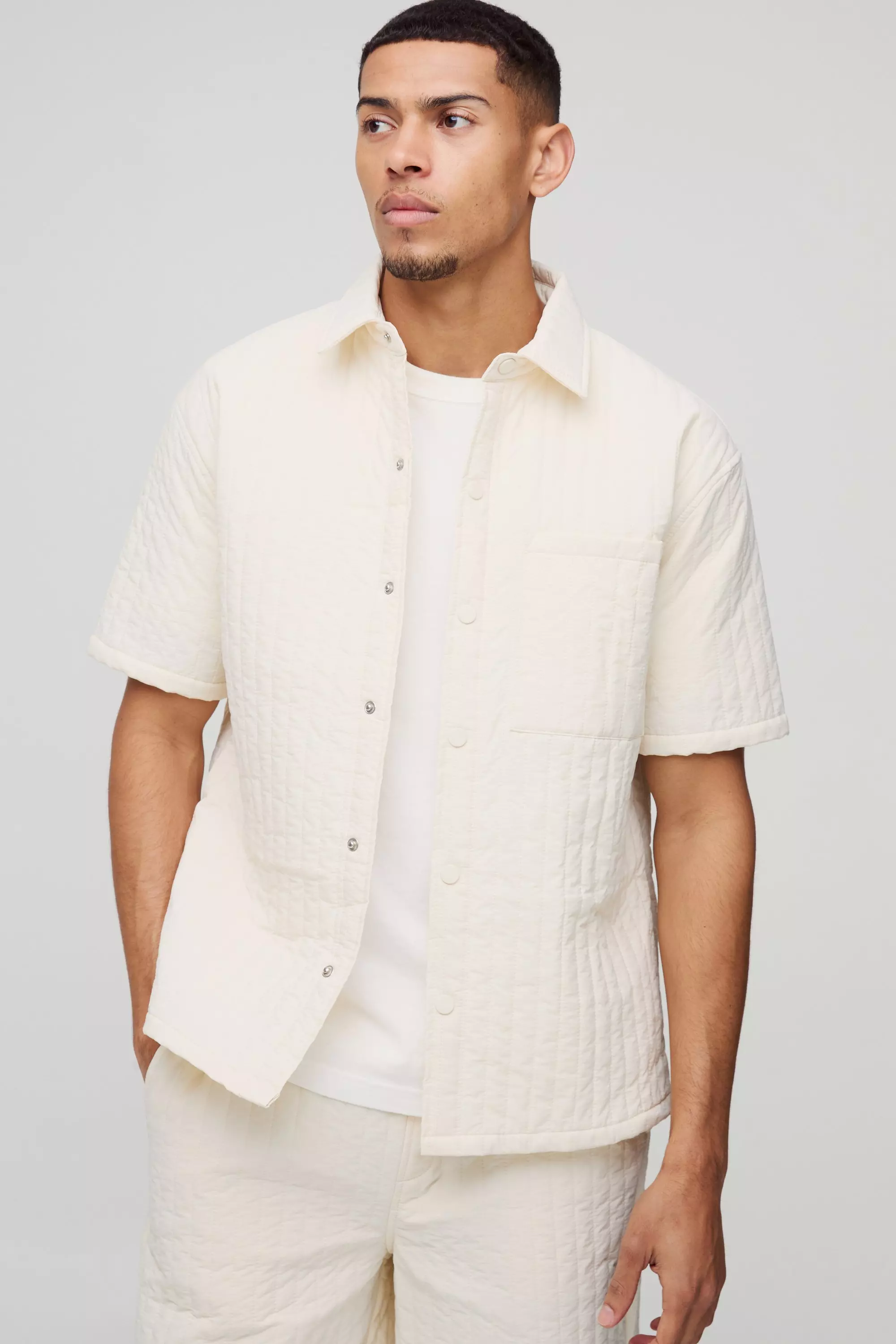 Chemise oversize matelassée en nylon, Ecru autre image