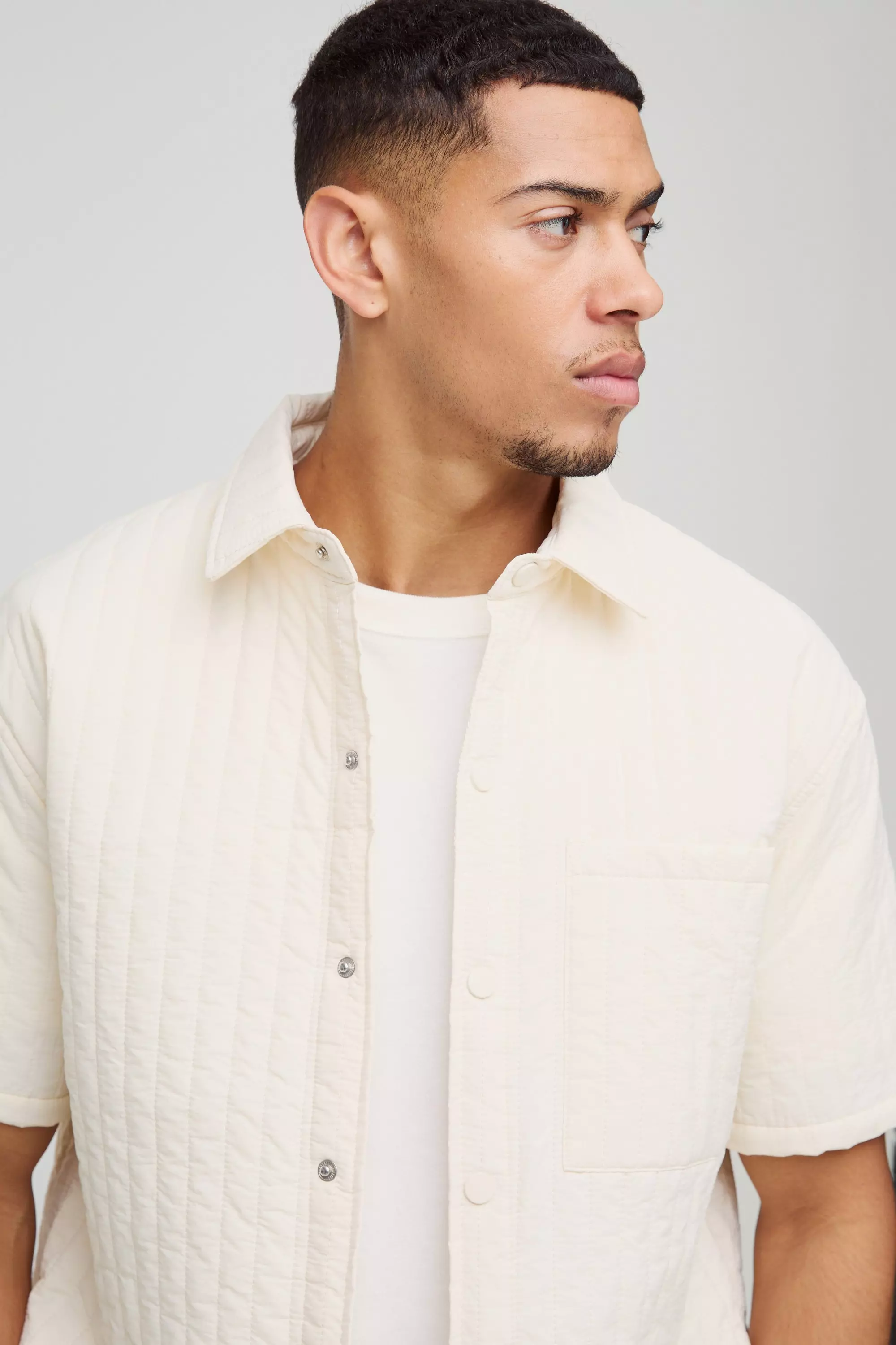 Chemise oversize matelassée en nylon, Ecru autre image