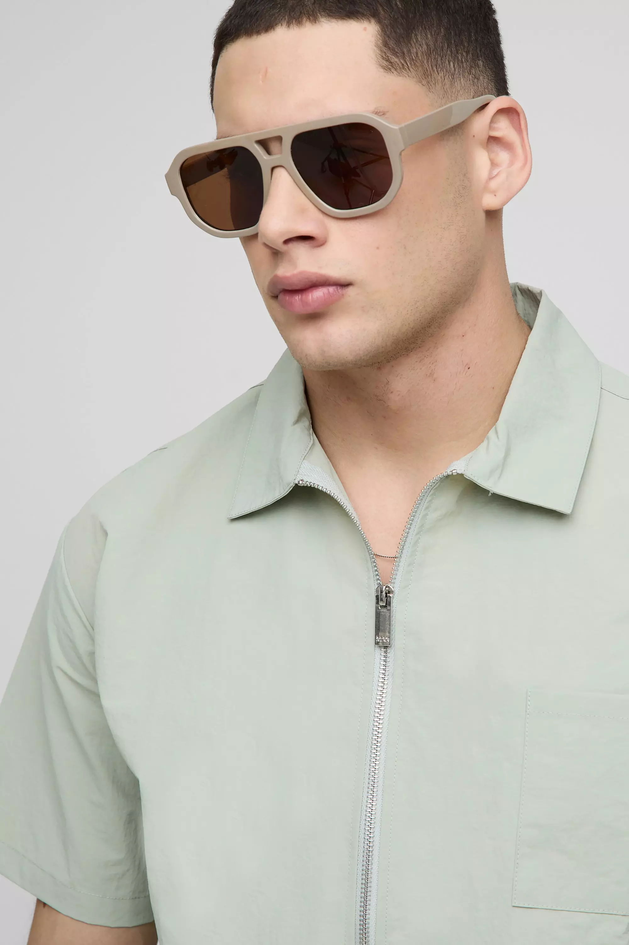 Chemise oversize zippée en nylon, Sage autre image