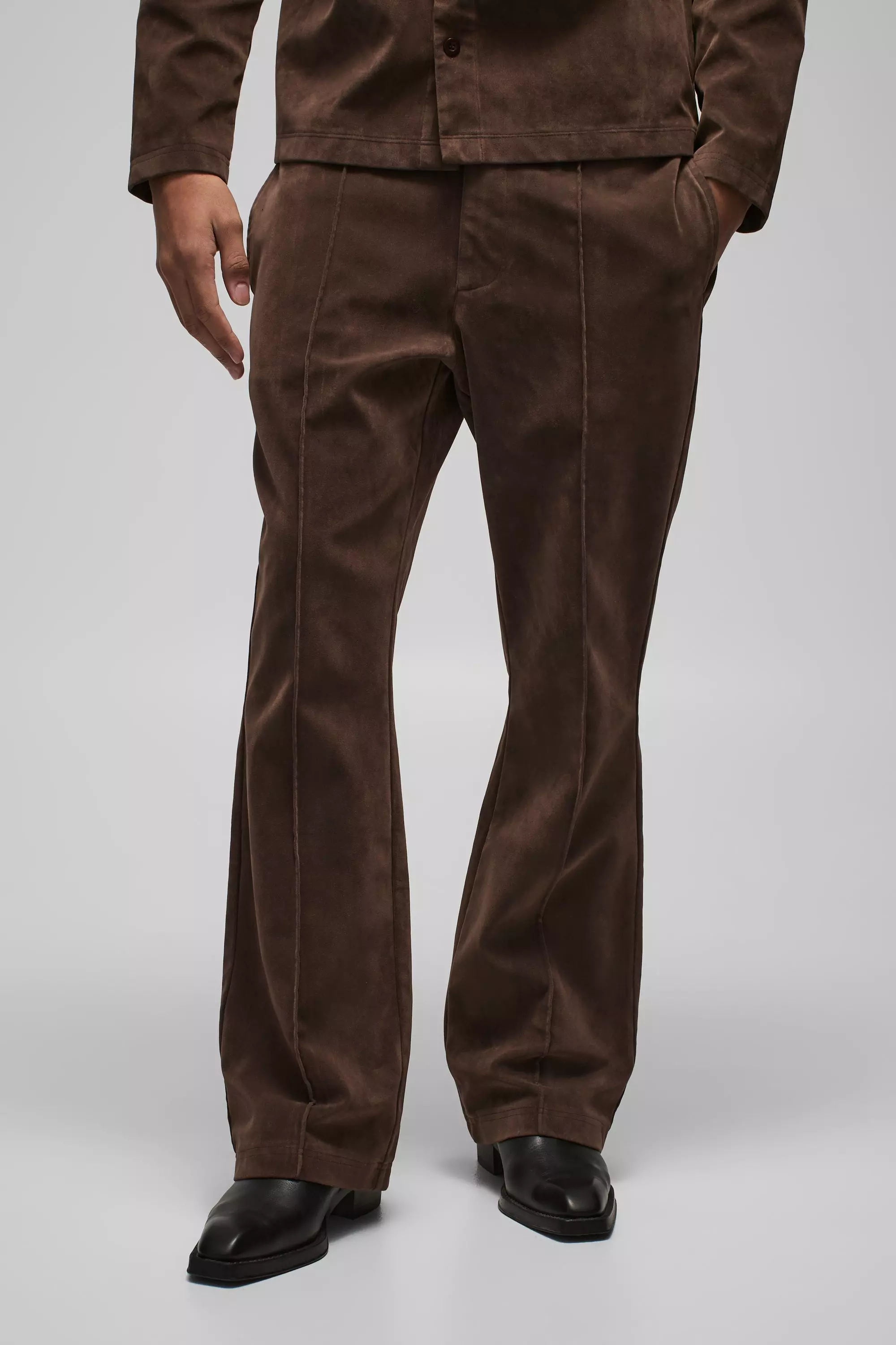 Chocolate Oversized Heavyweight Faux Suede Collared Shirt alternative image