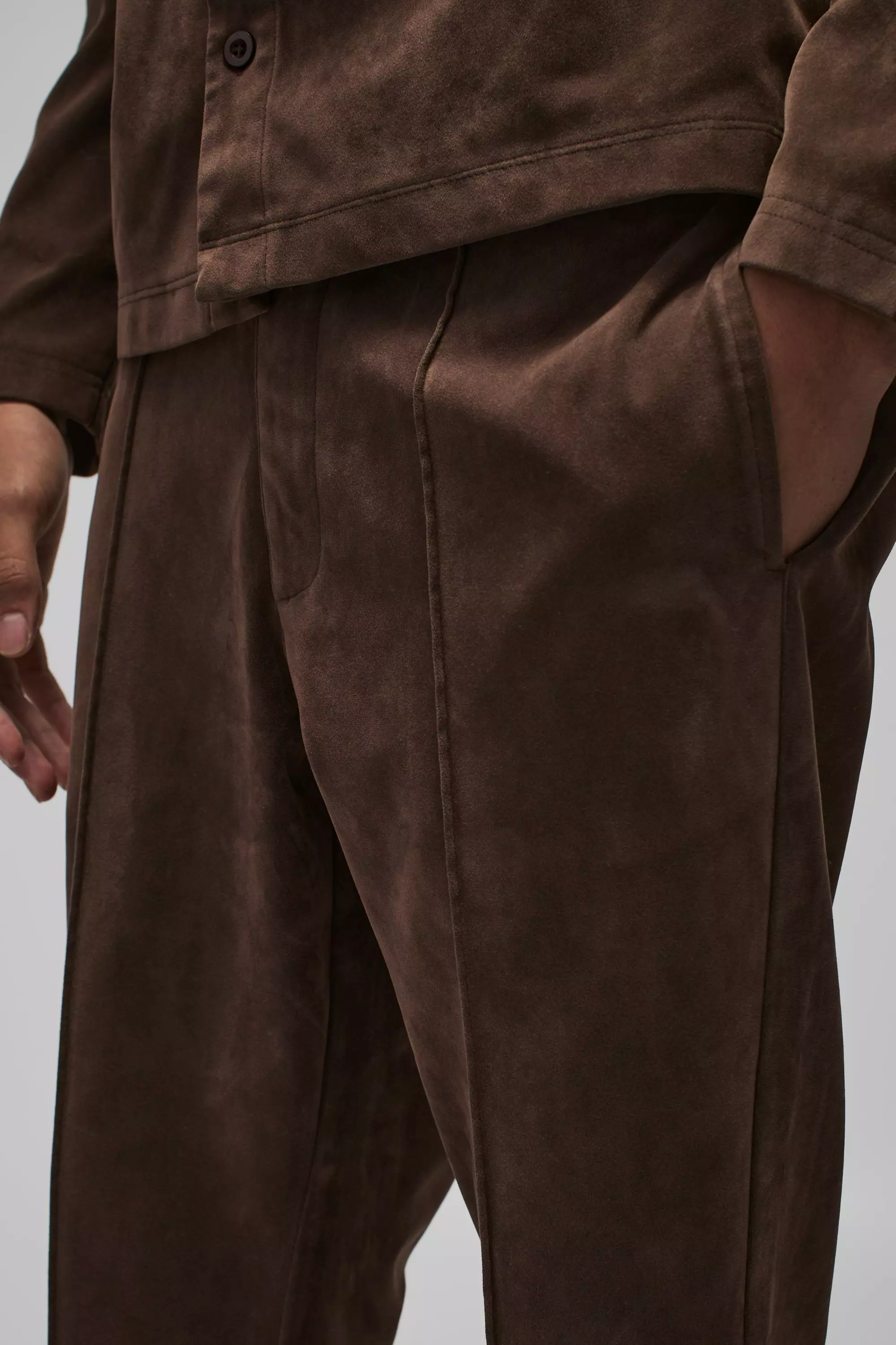 Straight Leg Heavyweight Faux Suede Flare Pants | boohooMAN USA