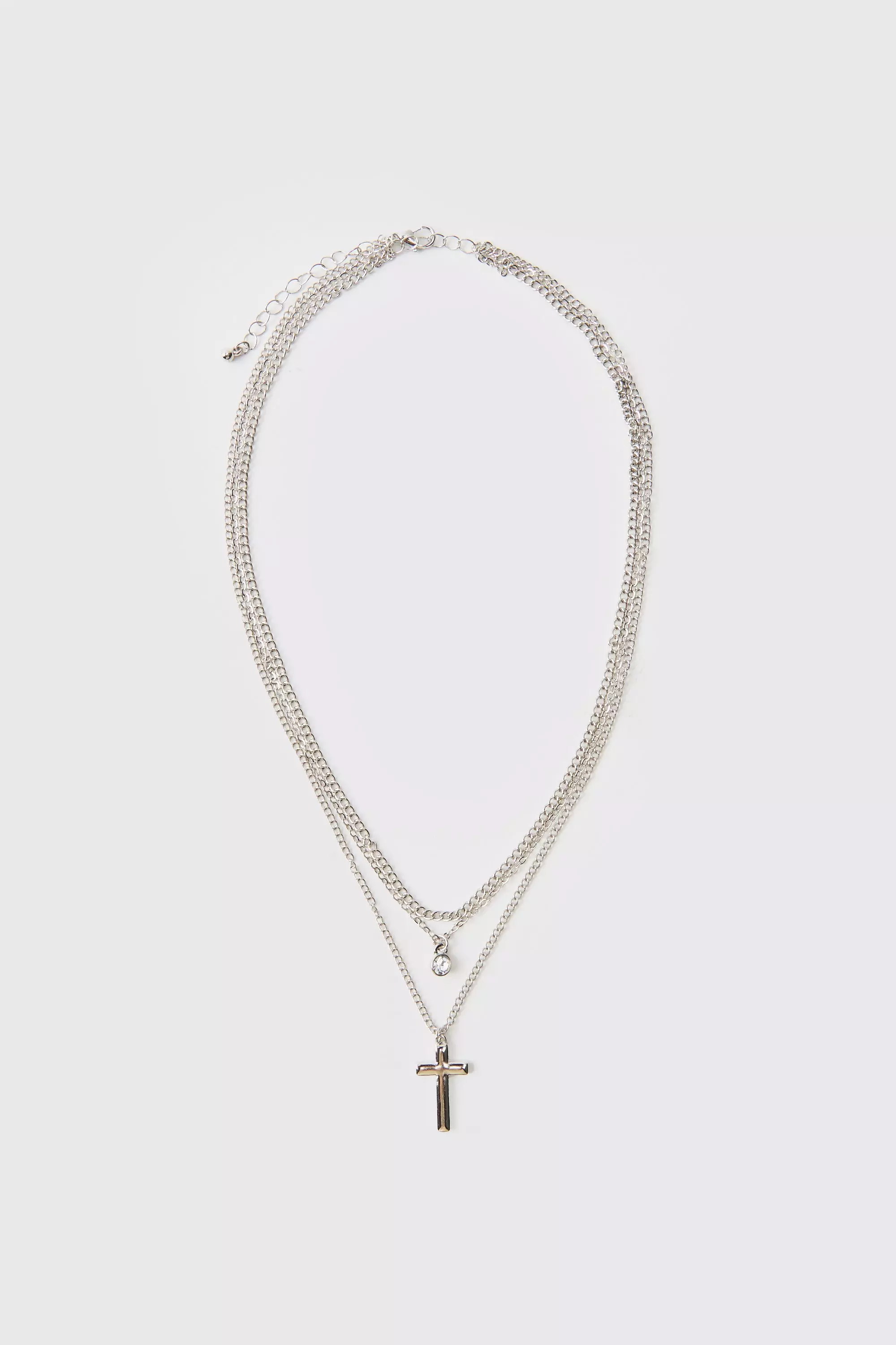 Double Layered Cross Necklace Silver