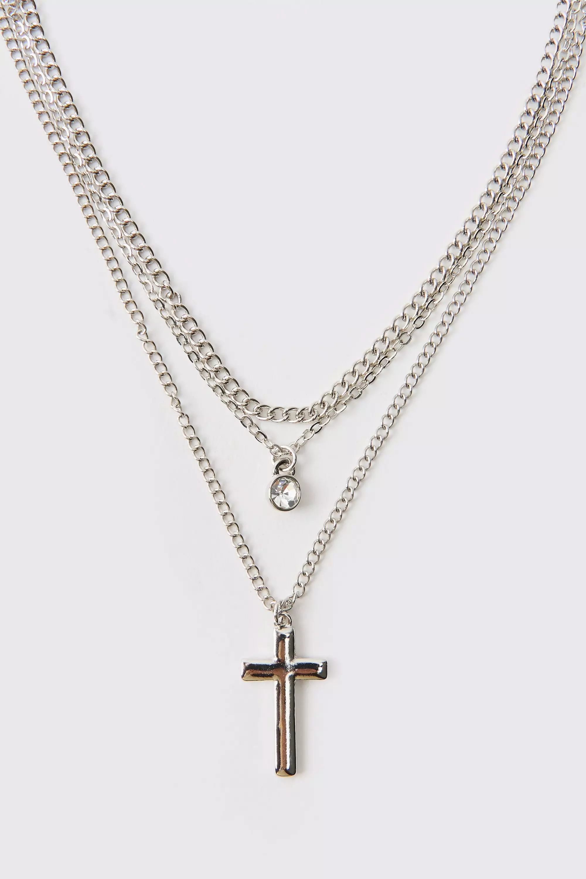 Silver Double Layered Cross Necklace alternative image