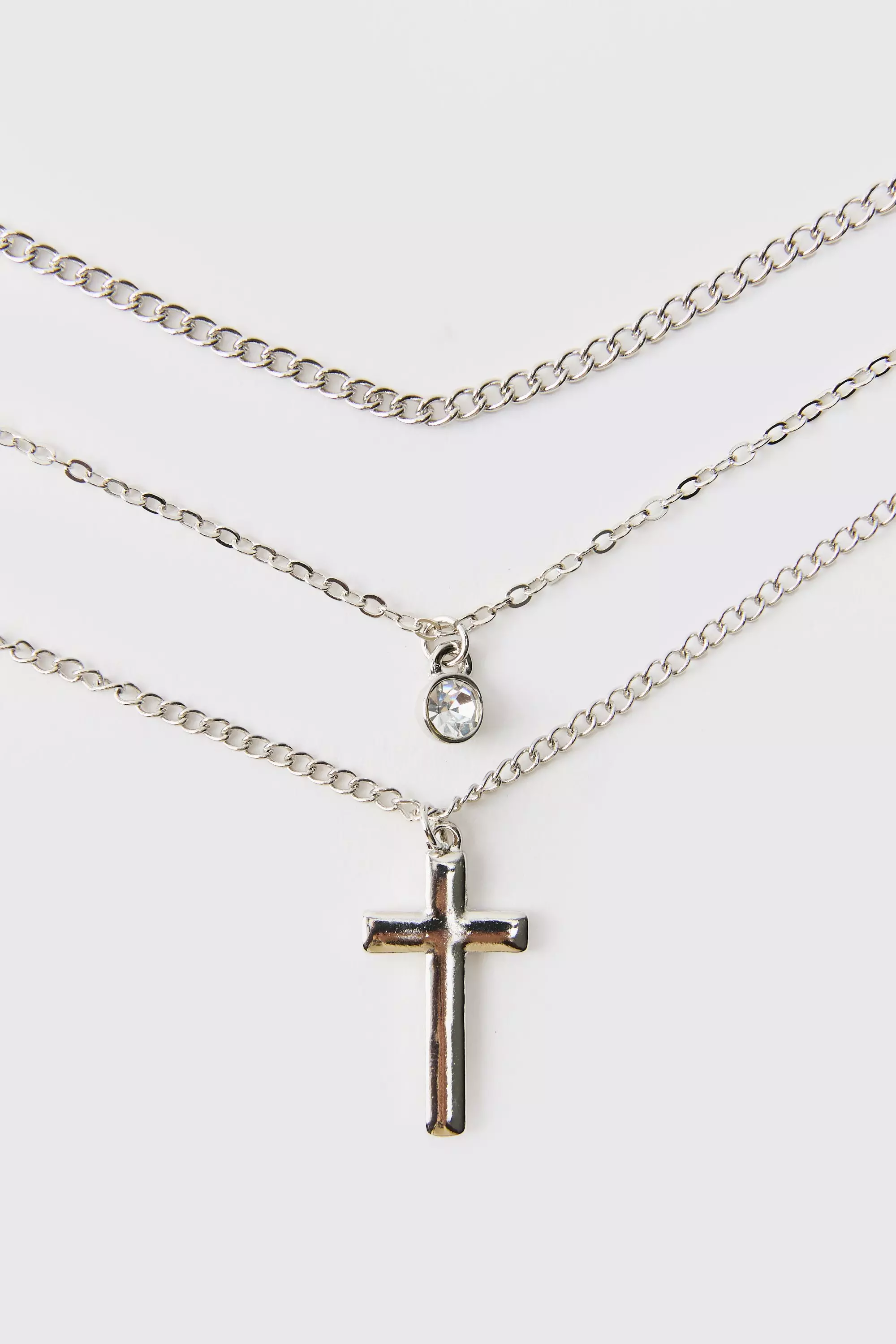 Silver Double Layered Cross Necklace alternative image