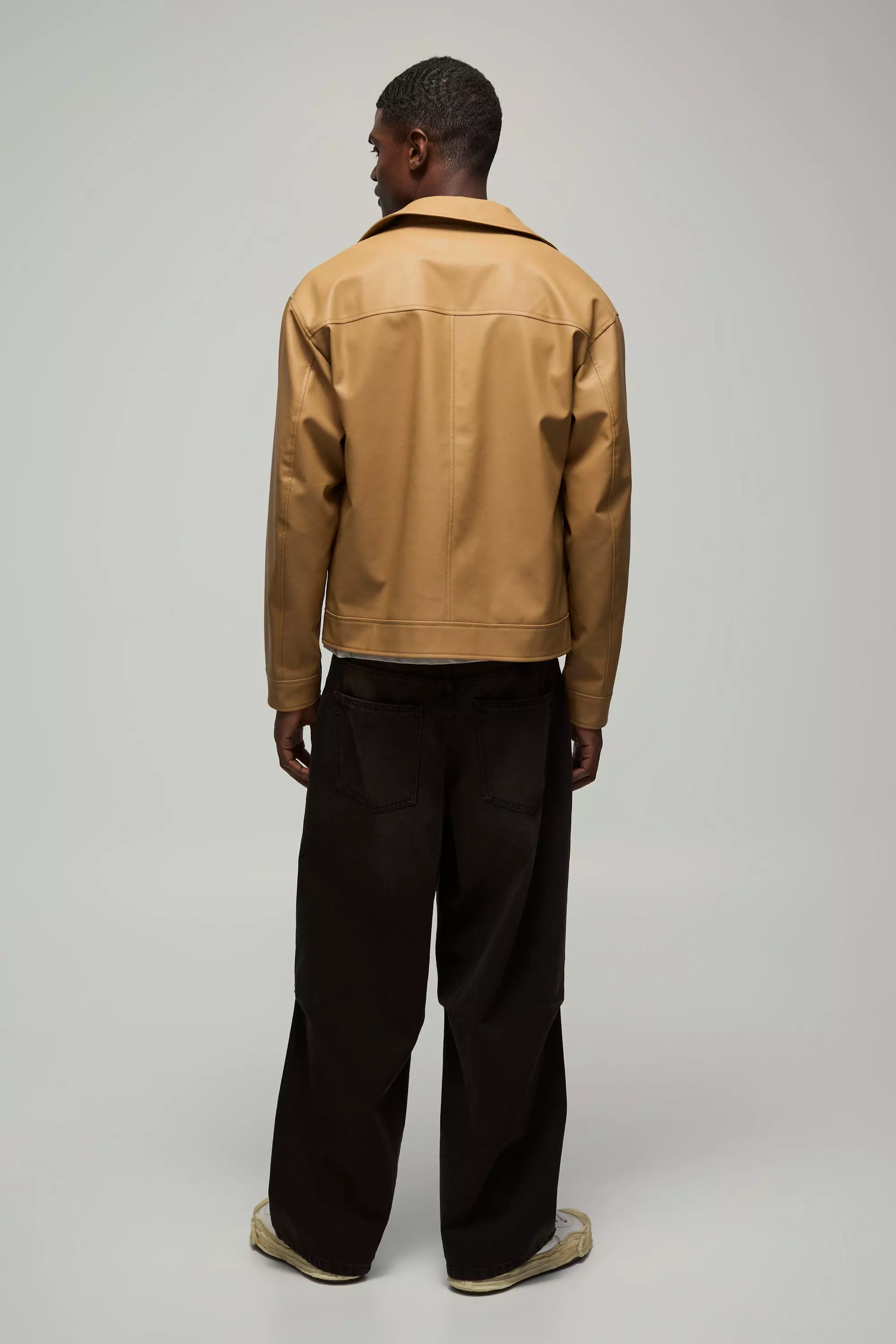 Tan Boxy PU Pocket Detail Harrington Jacket alternative image