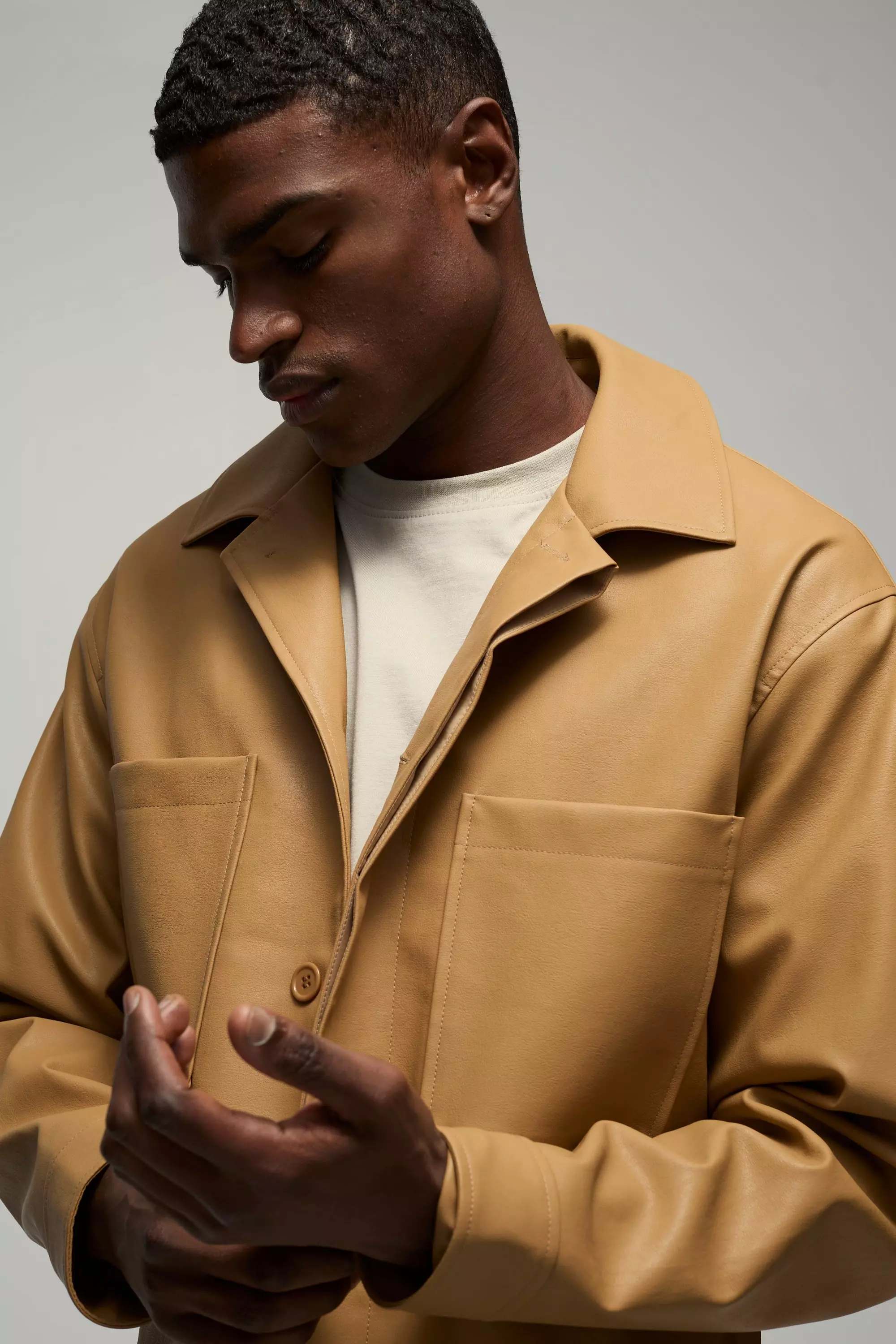 Tan Boxy PU Pocket Detail Harrington Jacket alternative image