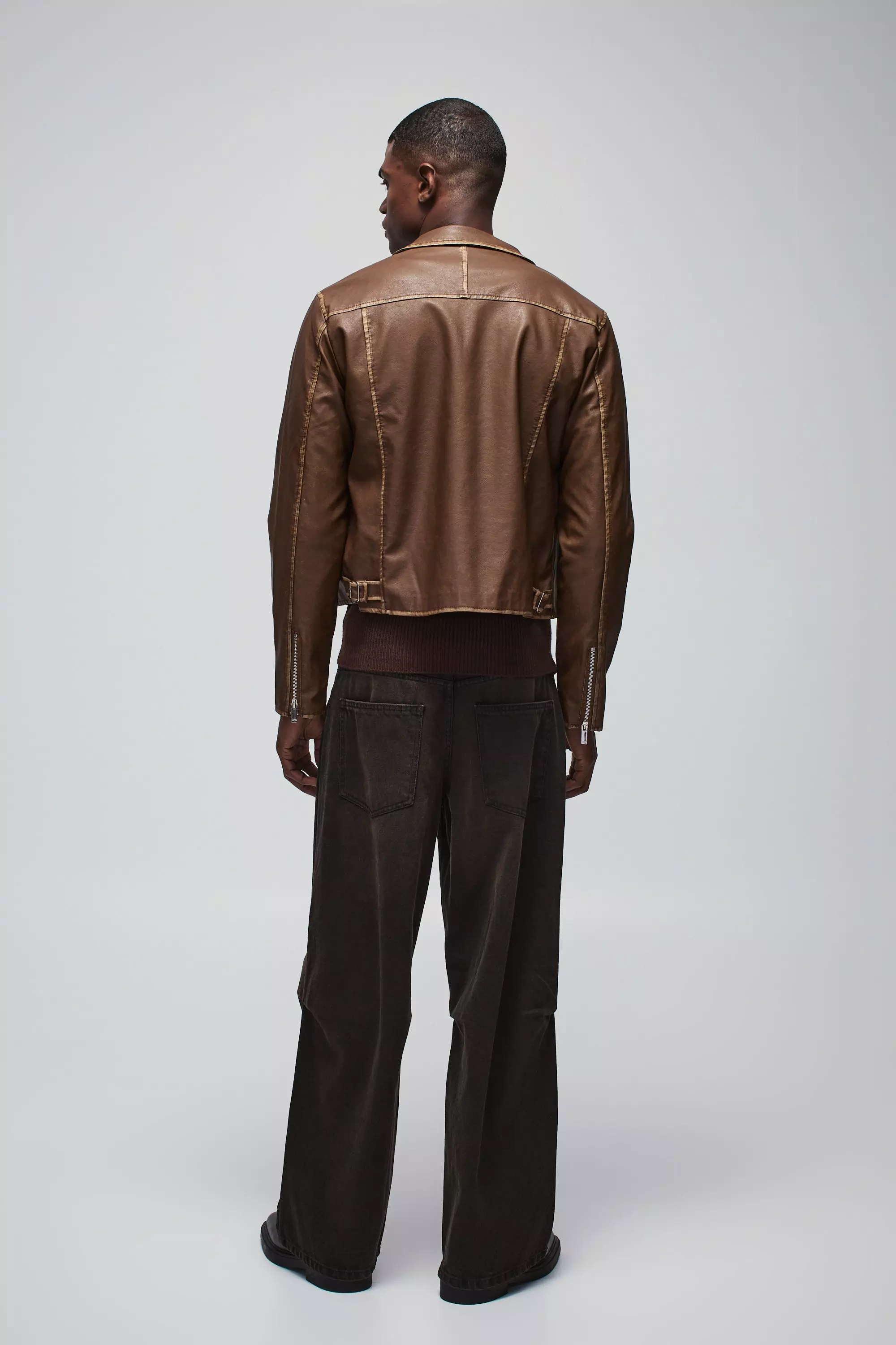 Tan Boxy Washed Seam PU Harrington Jacket alternative image