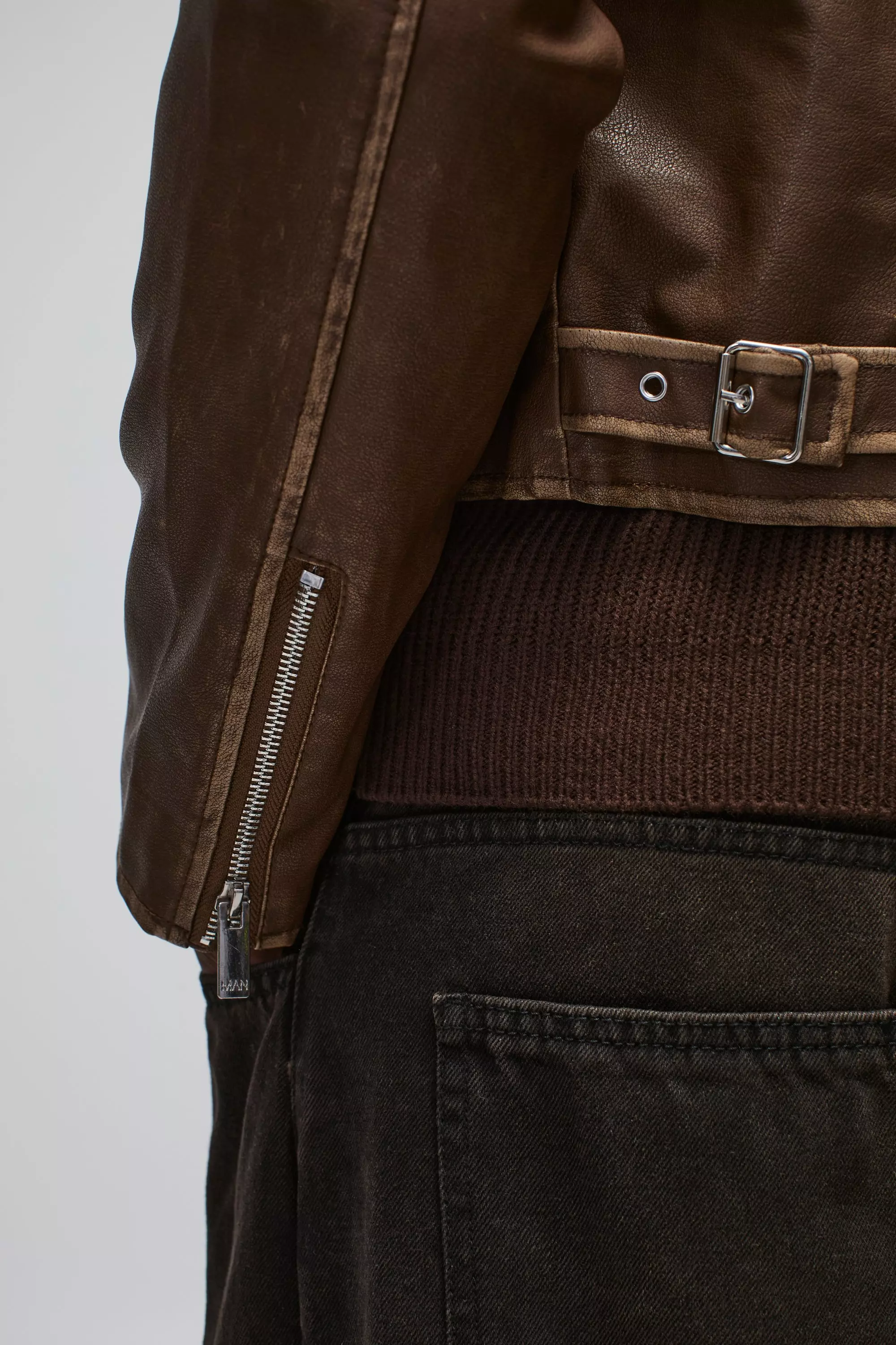 Tan Boxy Washed Seam PU Harrington Jacket alternative image