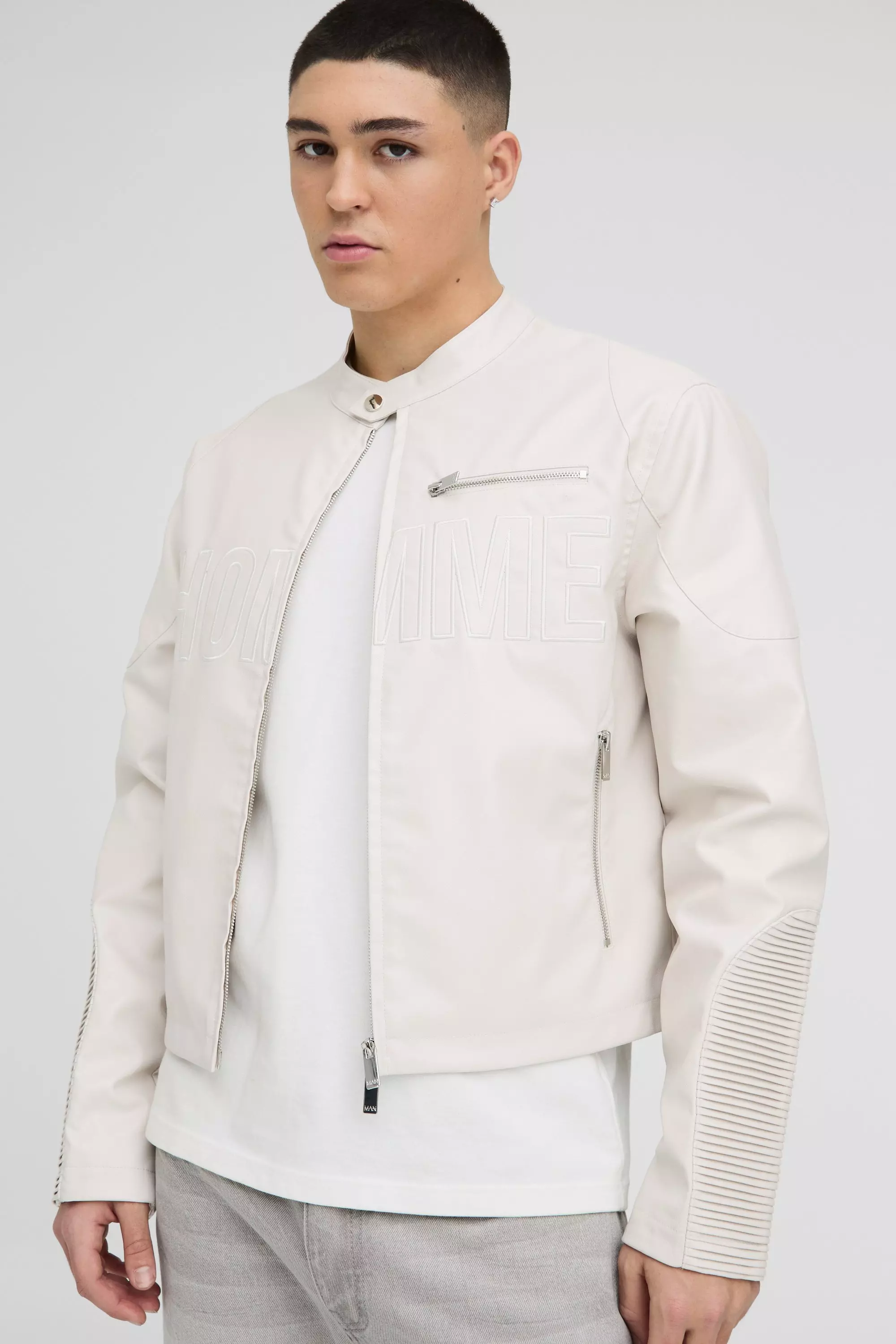 Kastige Homme PU-Bikerjacke, Ecru alternatives Bild