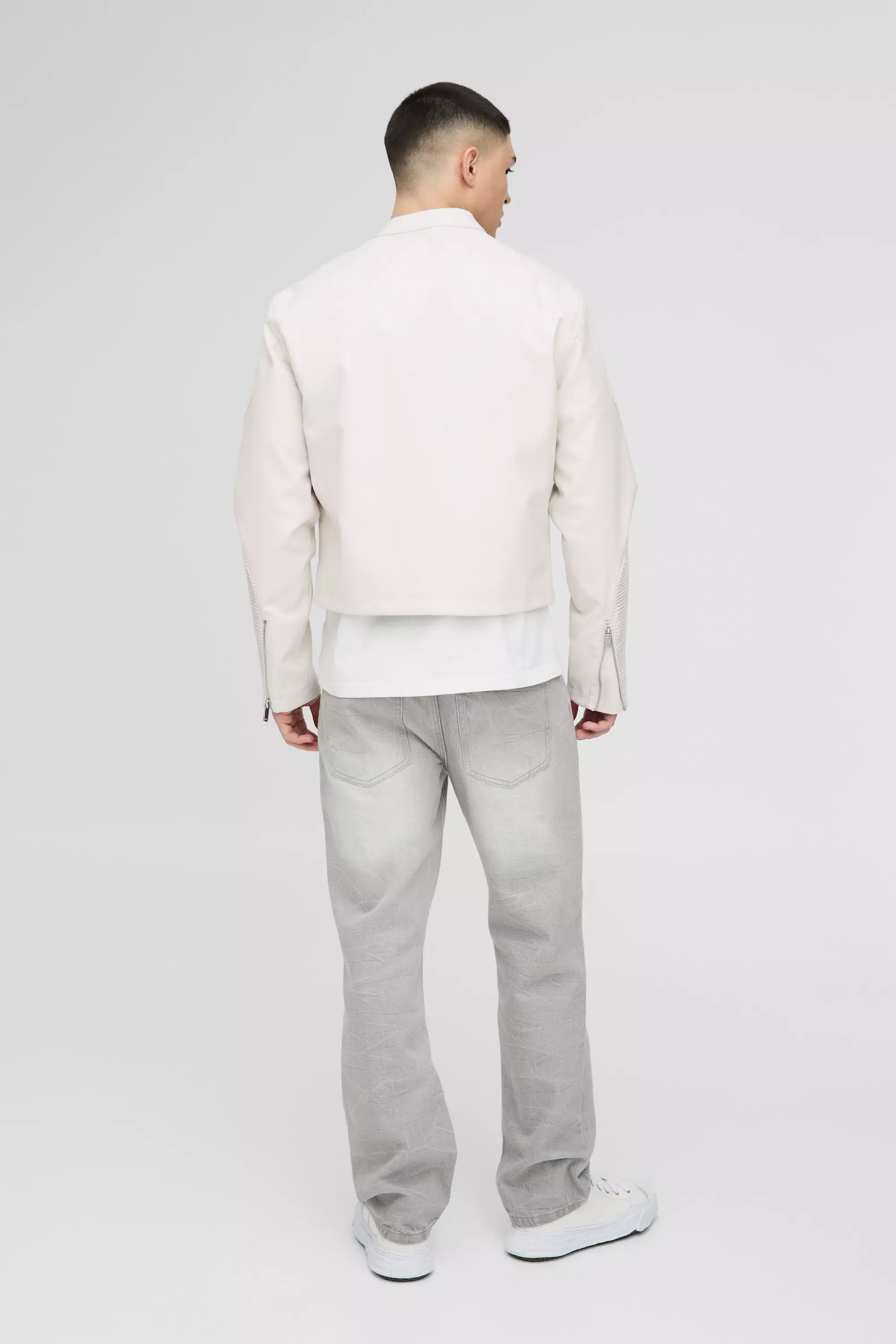 Kastige Homme PU-Bikerjacke, Ecru alternatives Bild