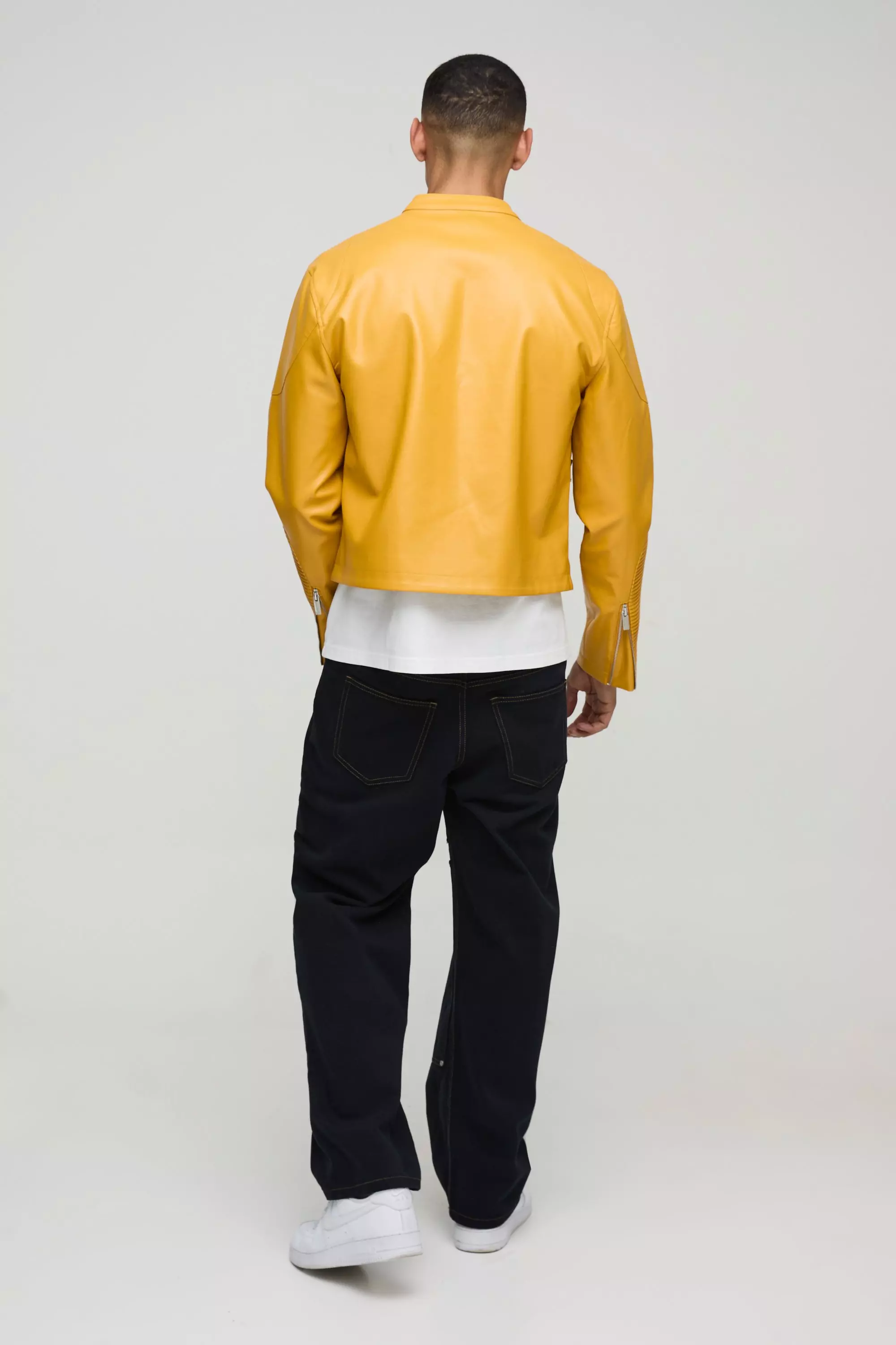Mustard Boxy Homme PU Biker Jacket alternative image