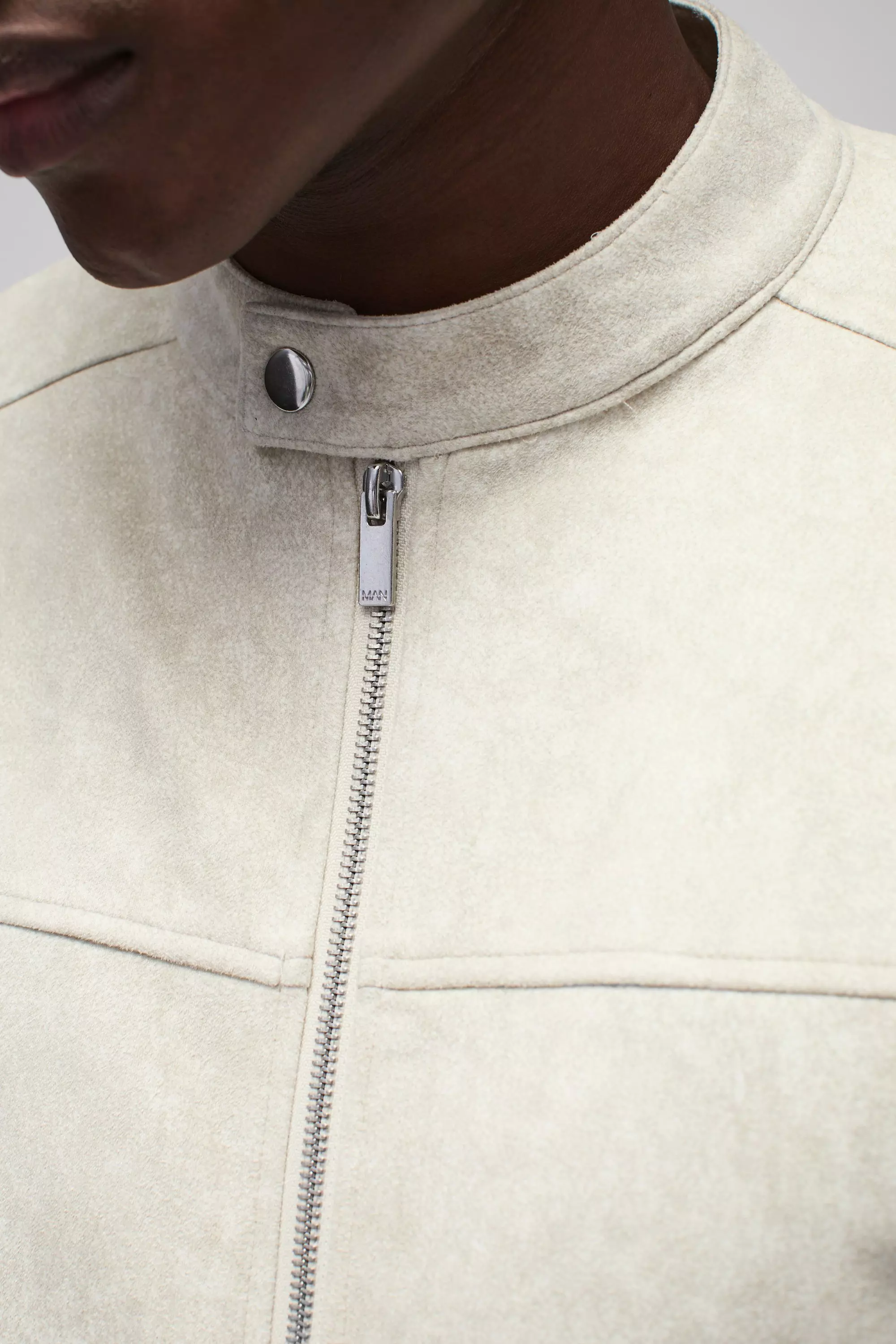 Ecru Regular Fit Washed Faux Suede Biker Jacket alternative image