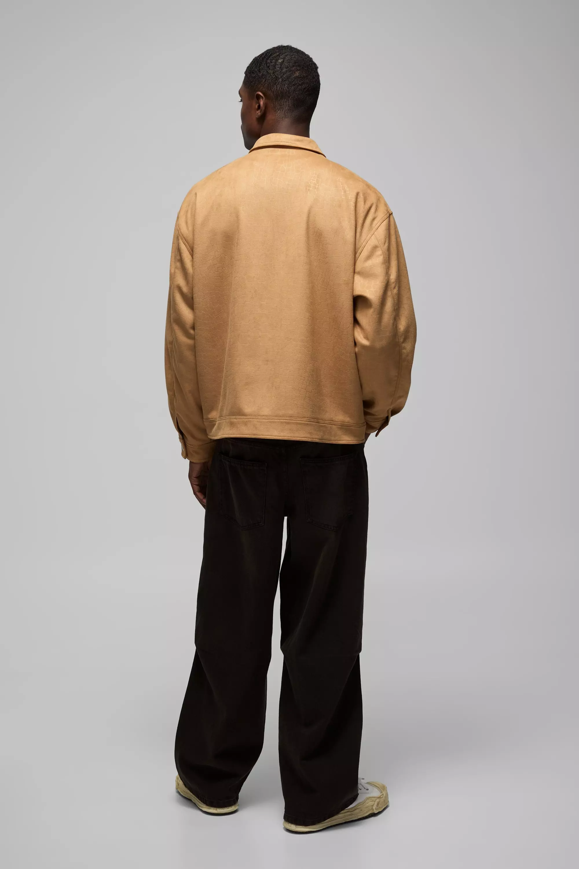 Veste charpentière oversize en synthétique croco, Tan autre image