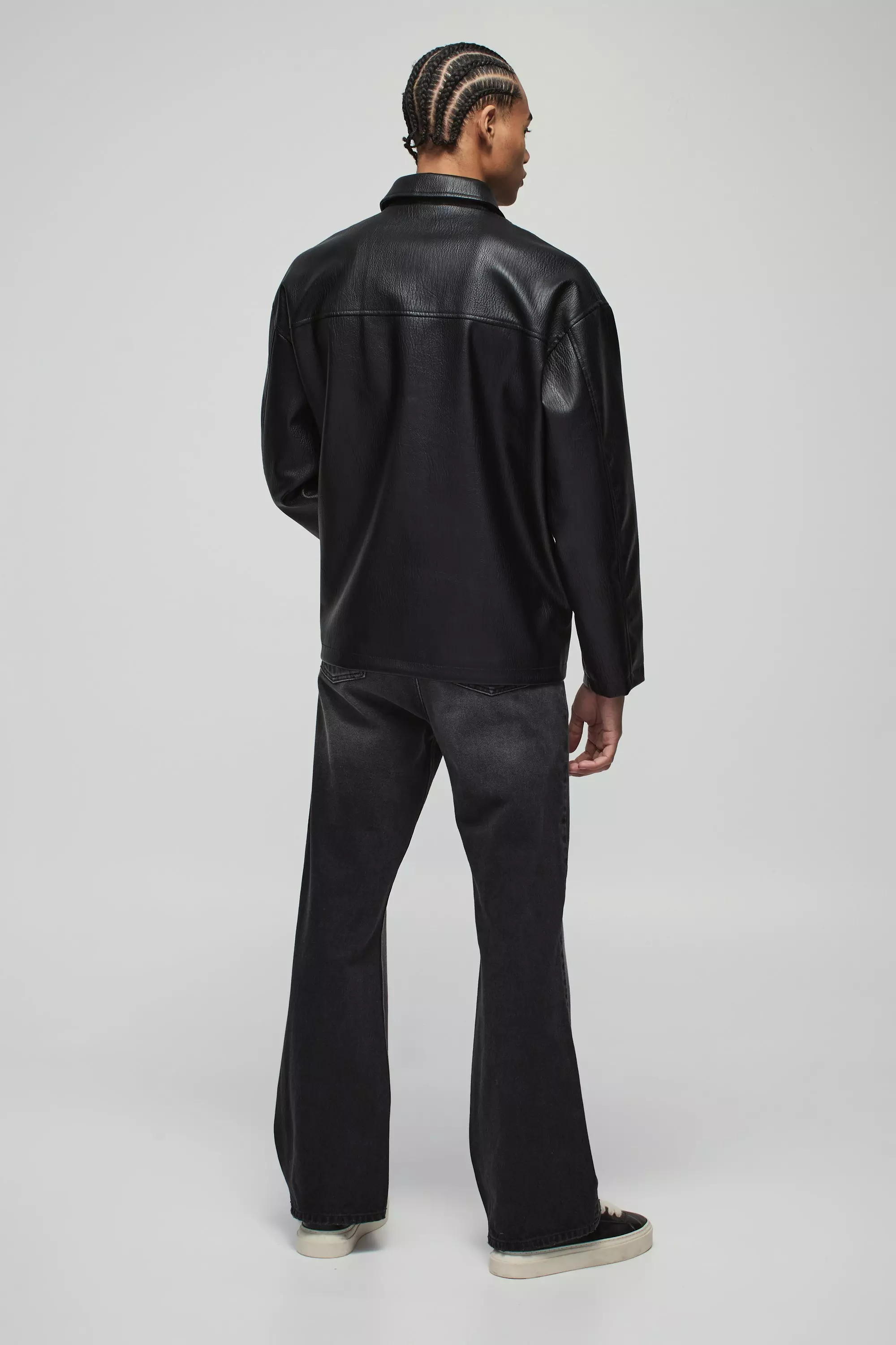 Oversize Mantel mit PU-Kragen und Reißverschluss, Black alternatives Bild