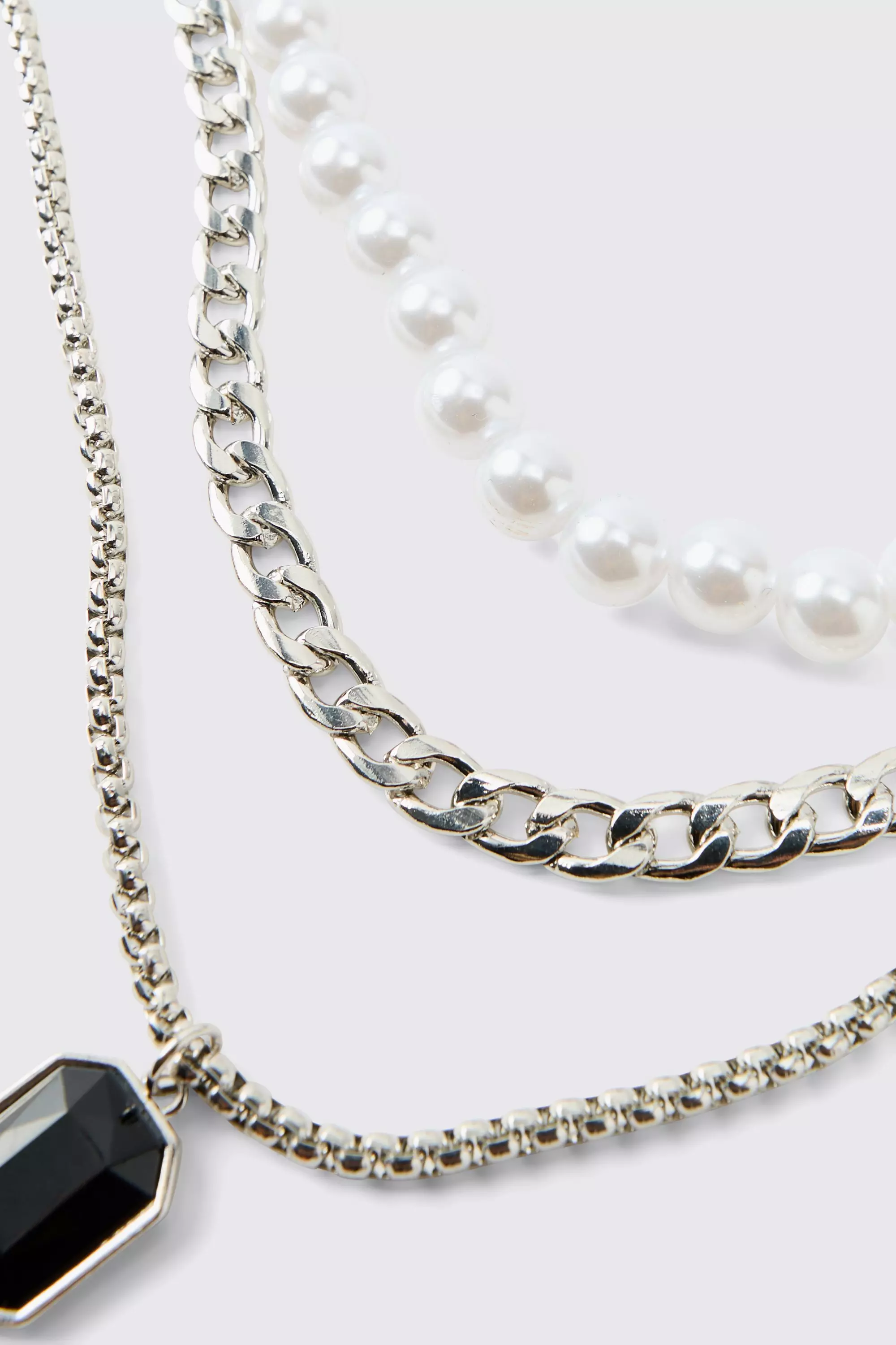 Silver Dubbele Ketting Met Steentjes alternatieve afbeelding
