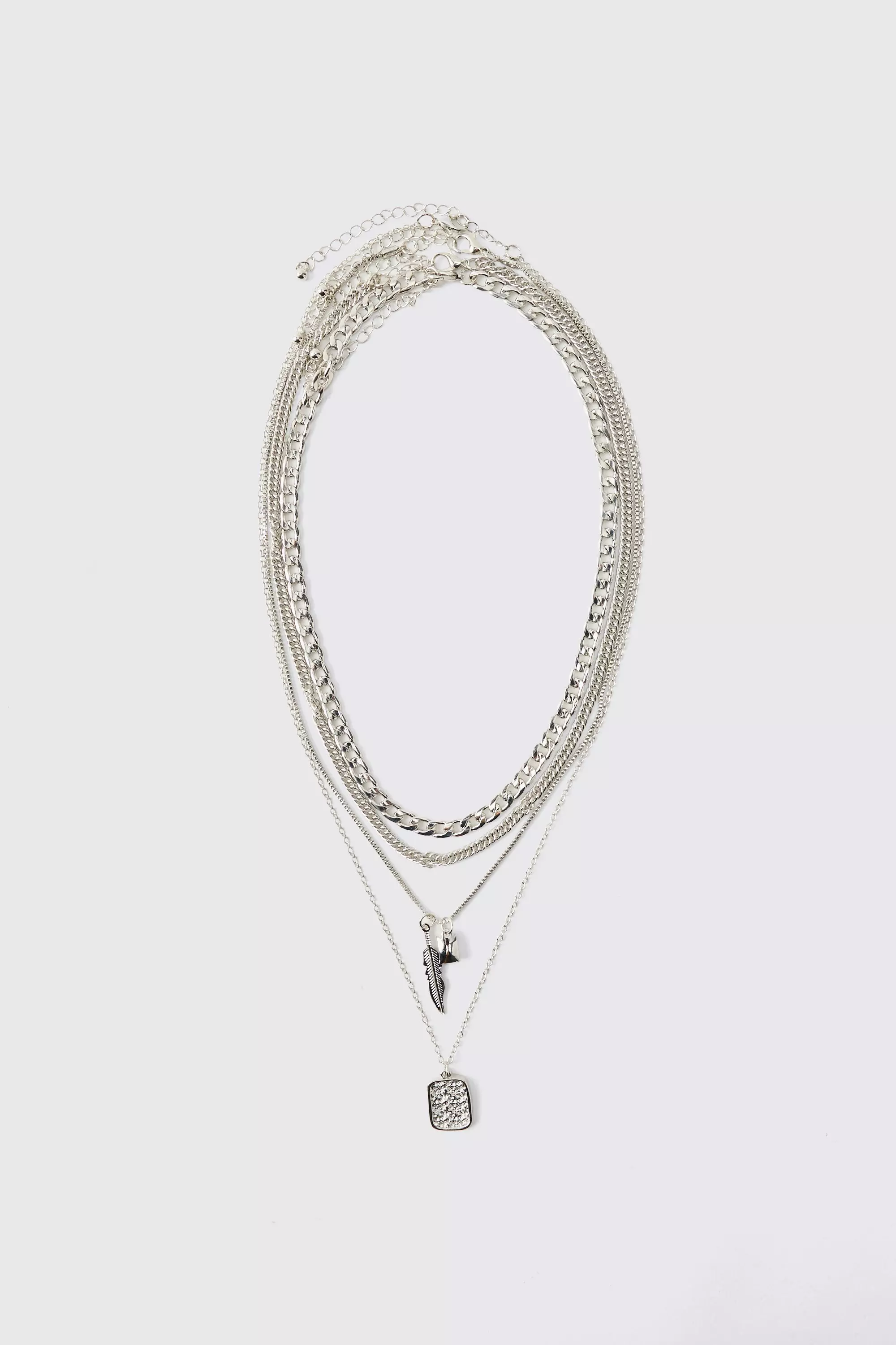 Silver Layered Double Pendant Necklace